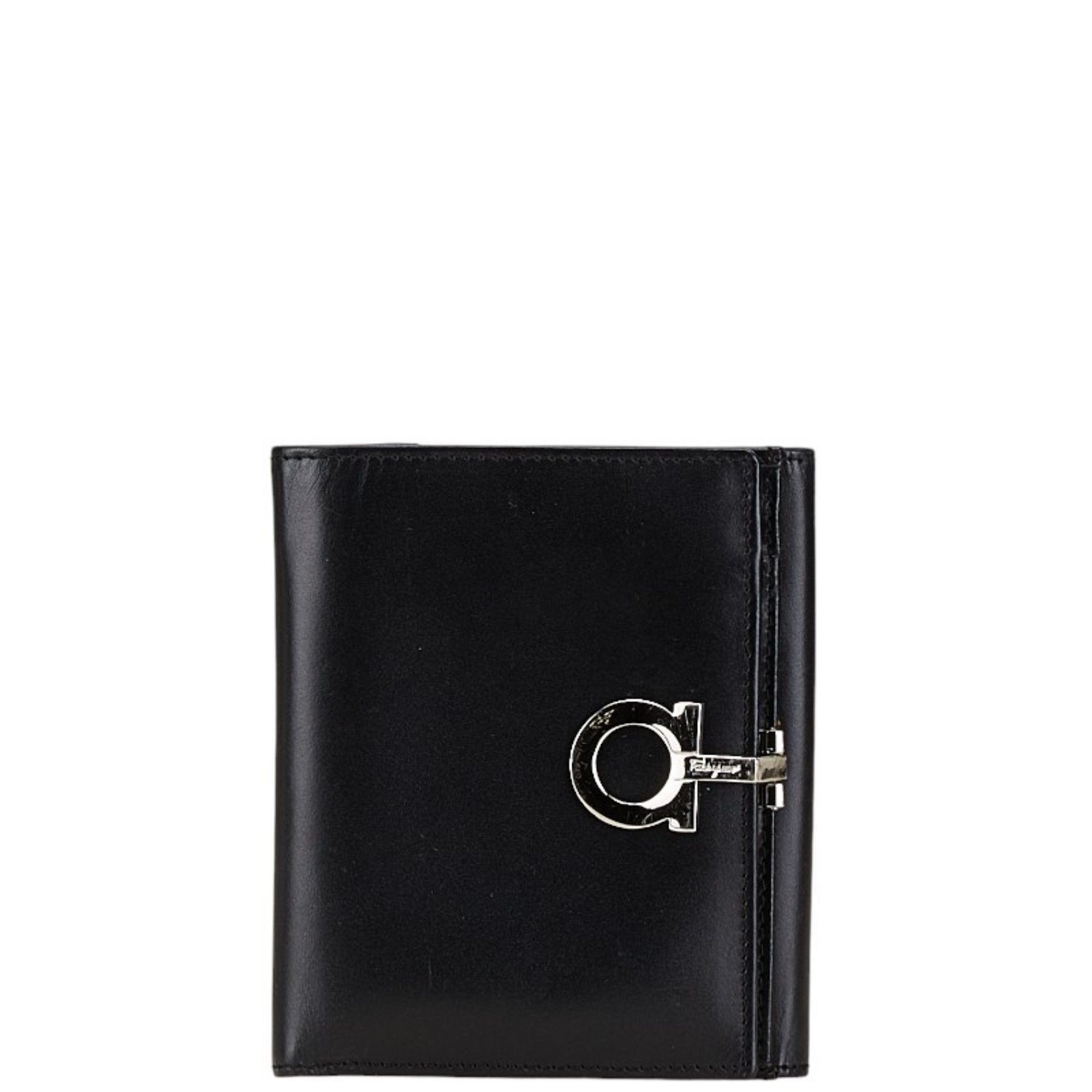 Salvatore Ferragamo Gancini Bi-fold Compact Wallet 221203 Black Leather Women's