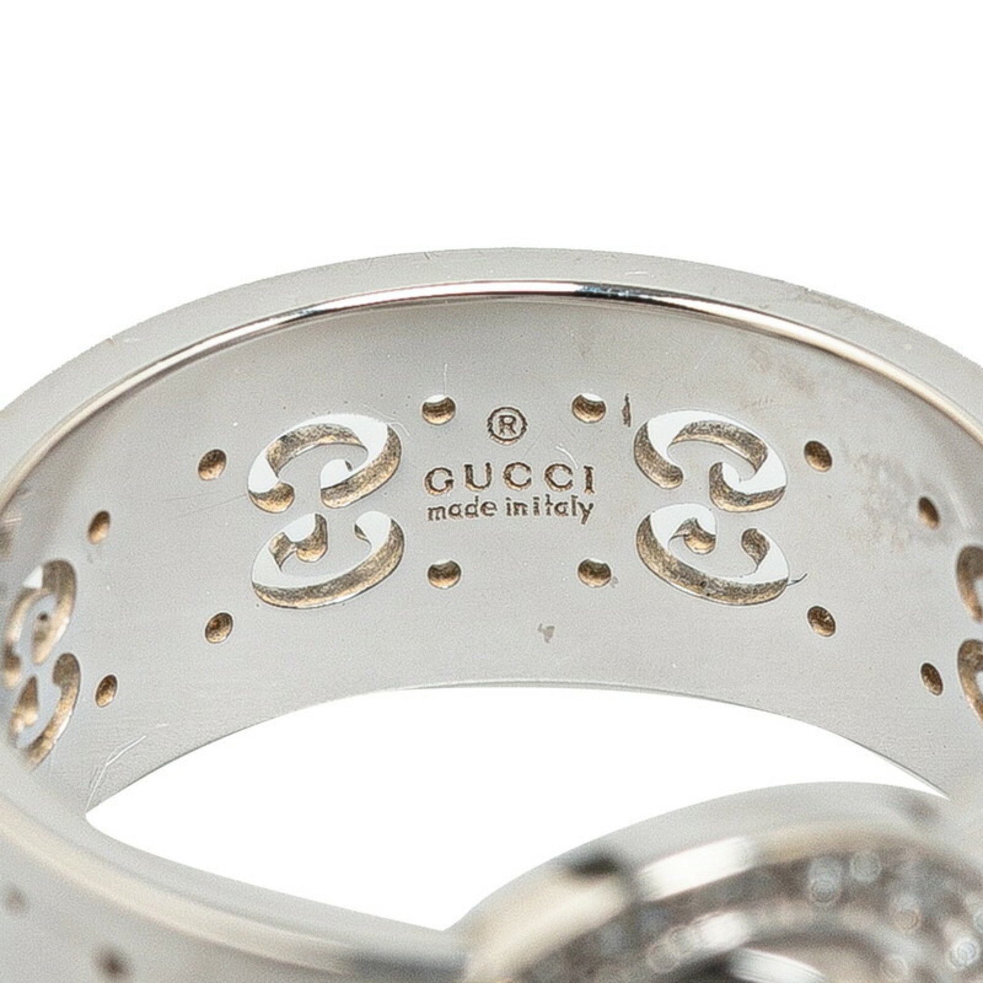 Gucci GG Icon Twirl Diamond Ring #8 K18WG White Gold Women's GUCCI