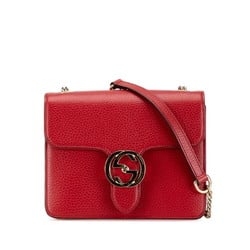 Gucci Interlocking G Chain Shoulder Bag 510304 Red Leather Women's GUCCI