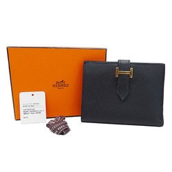 Hermes HERMES Wallet Bearn Compact Women's Men's Bi-fold Veau Epsom Black □I Engraved