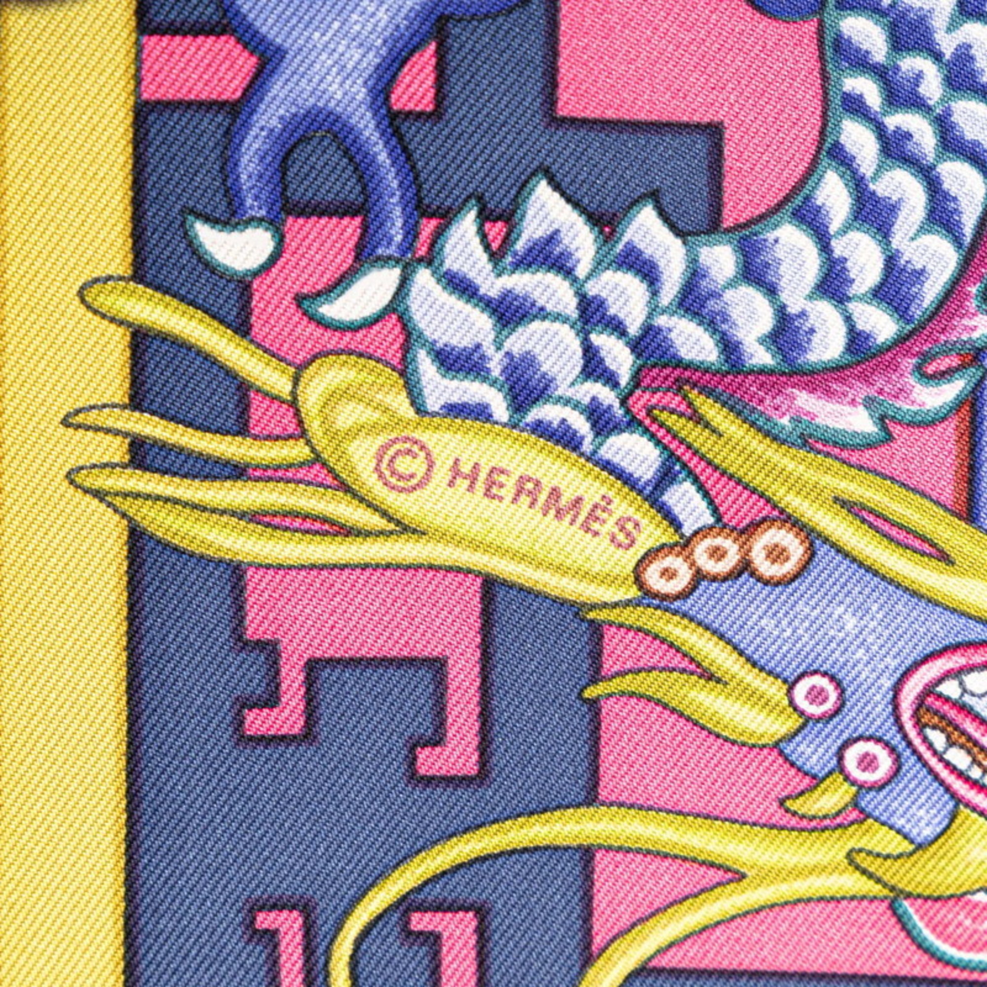 Hermes Carre 90 Orange Blue Turandot 2002 Natsuno Hidaka Scarf Muffler Purple Multicolor Silk Women's HERMES