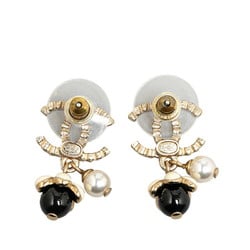 Chanel Coco Mark Rhinestone Flower Motif Earrings Gold Plated Women's CHANEL