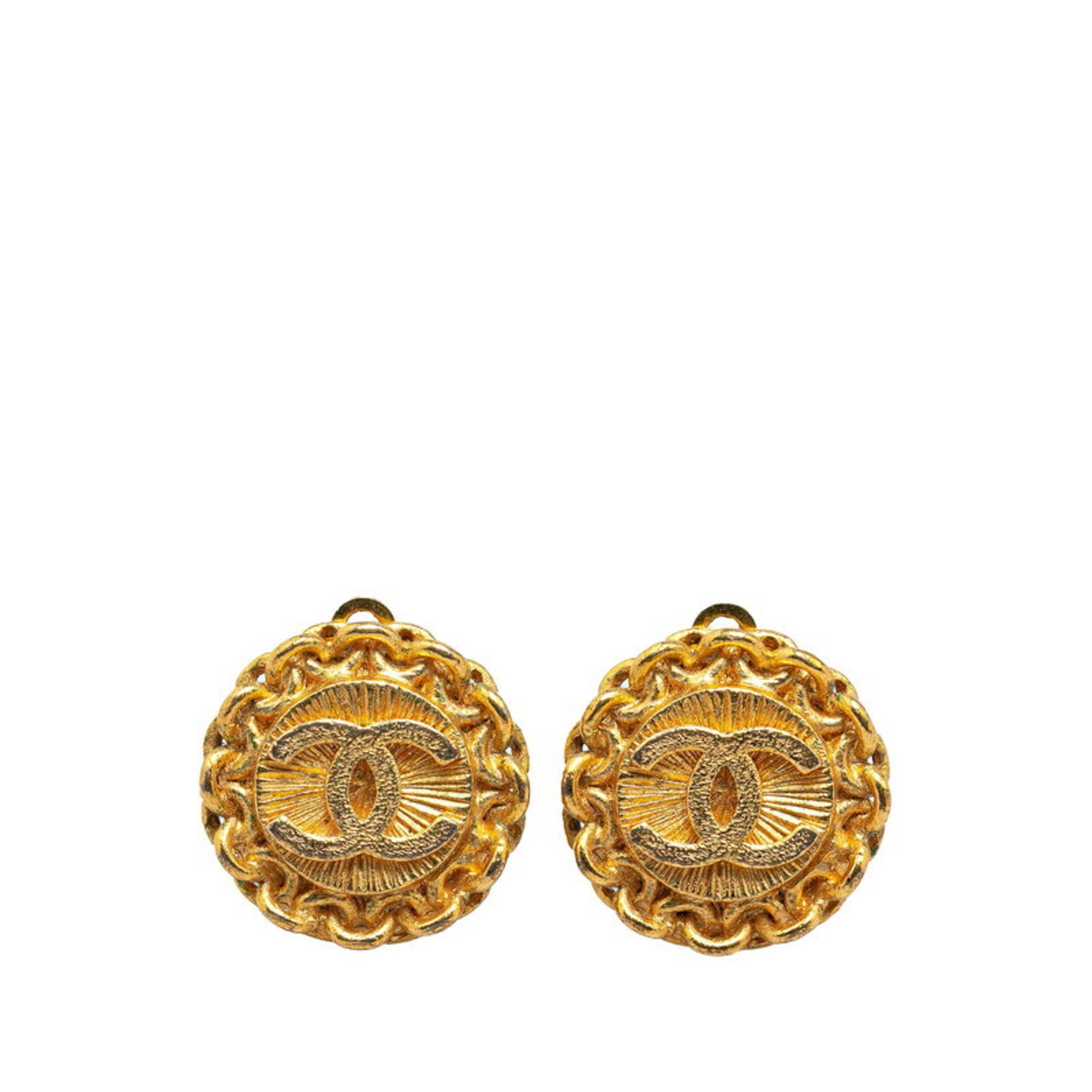 Chanel Coco Mark Earrings Gold Plated Women's CHANEL