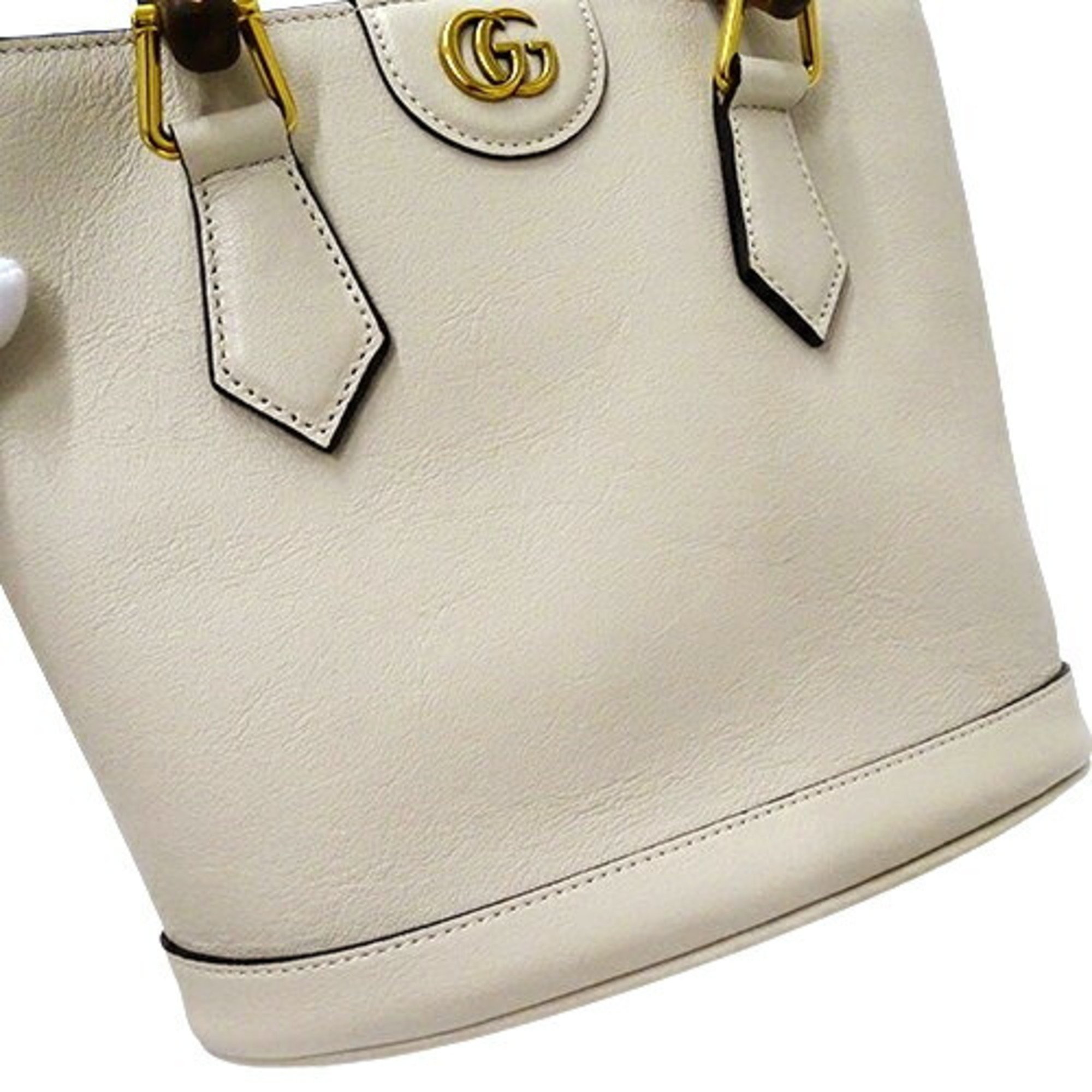 GUCCI Bag Women's Tote Handbag 2way Bamboo Leather White 750396