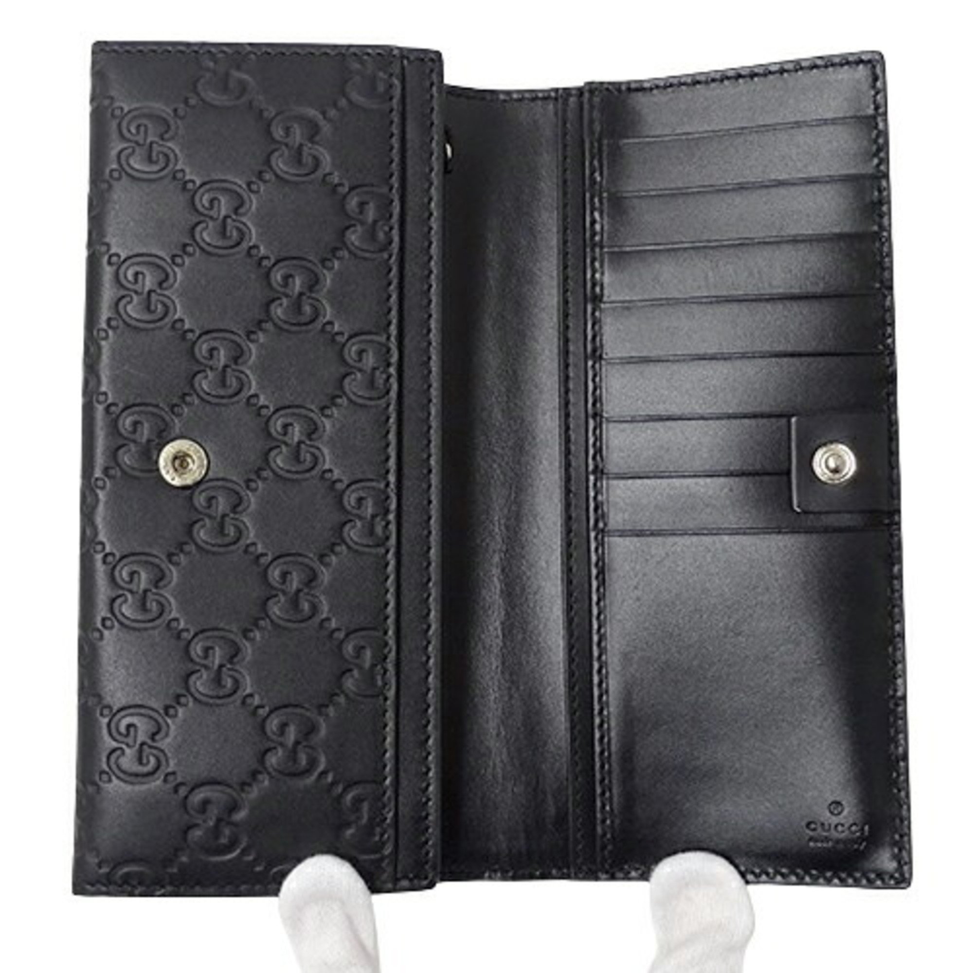 GUCCI Wallet for Women and Men, Long Wallet, Shima Leather, Black, 481727