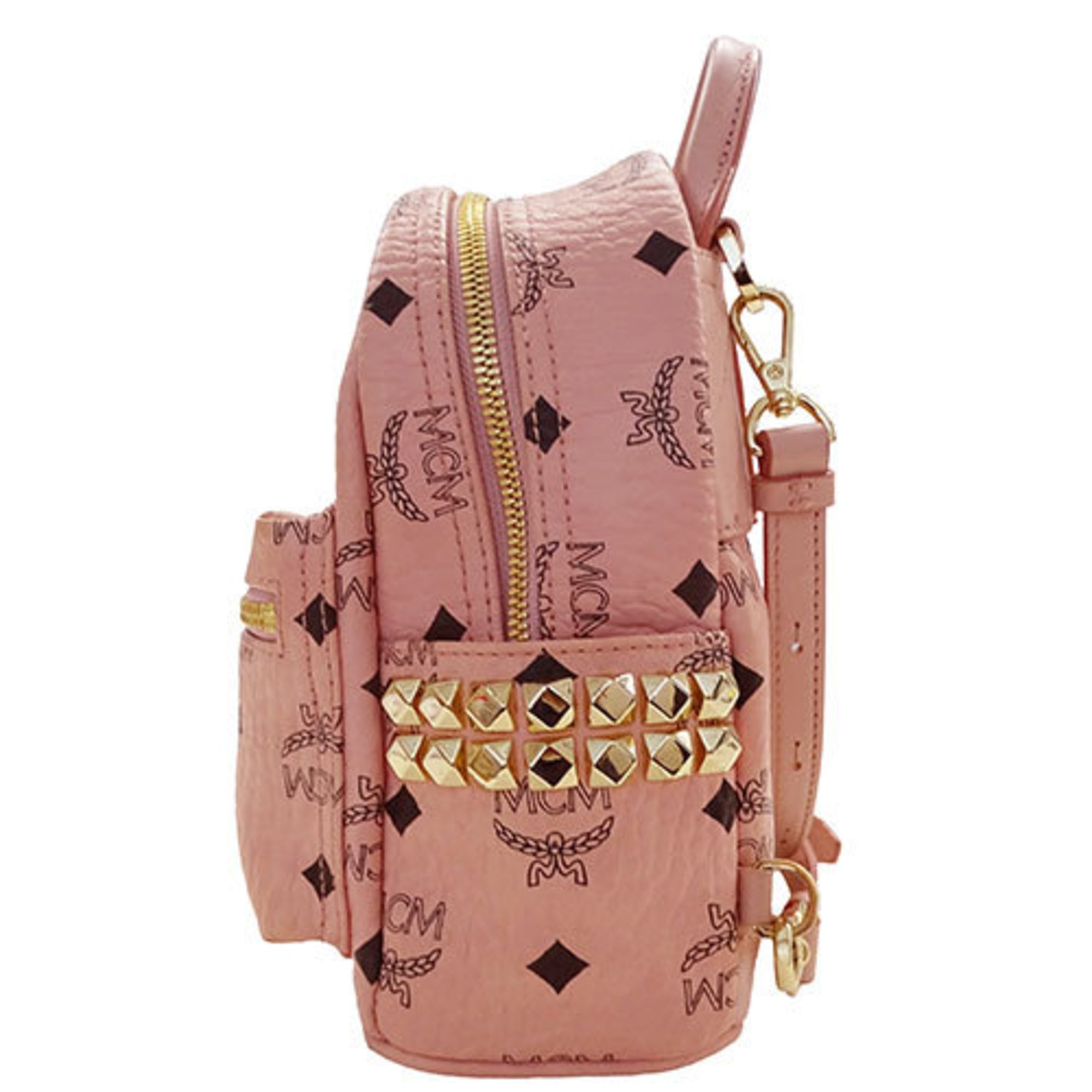 MCM Women's Bags Backpack Shoulder Bag Handbag 3way Visetos Pink Studs