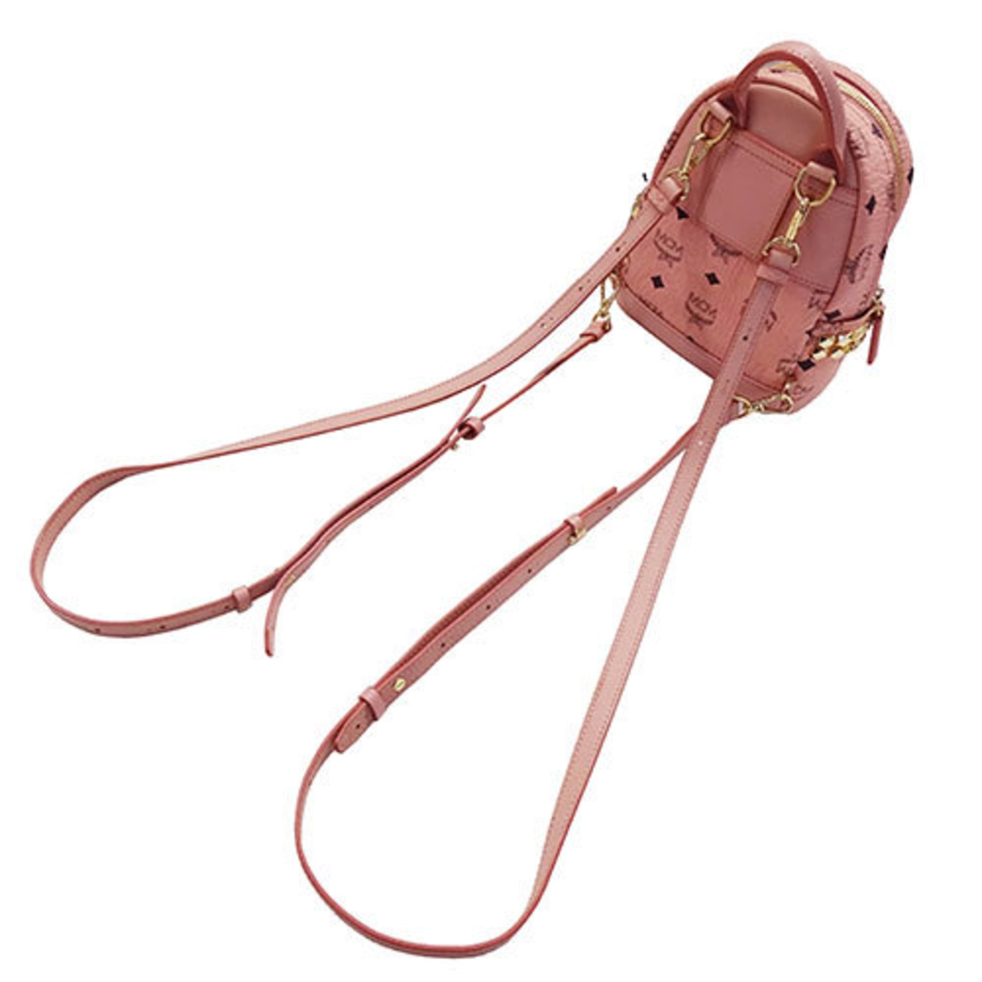 MCM Women's Bags Backpack Shoulder Bag Handbag 3way Visetos Pink Studs