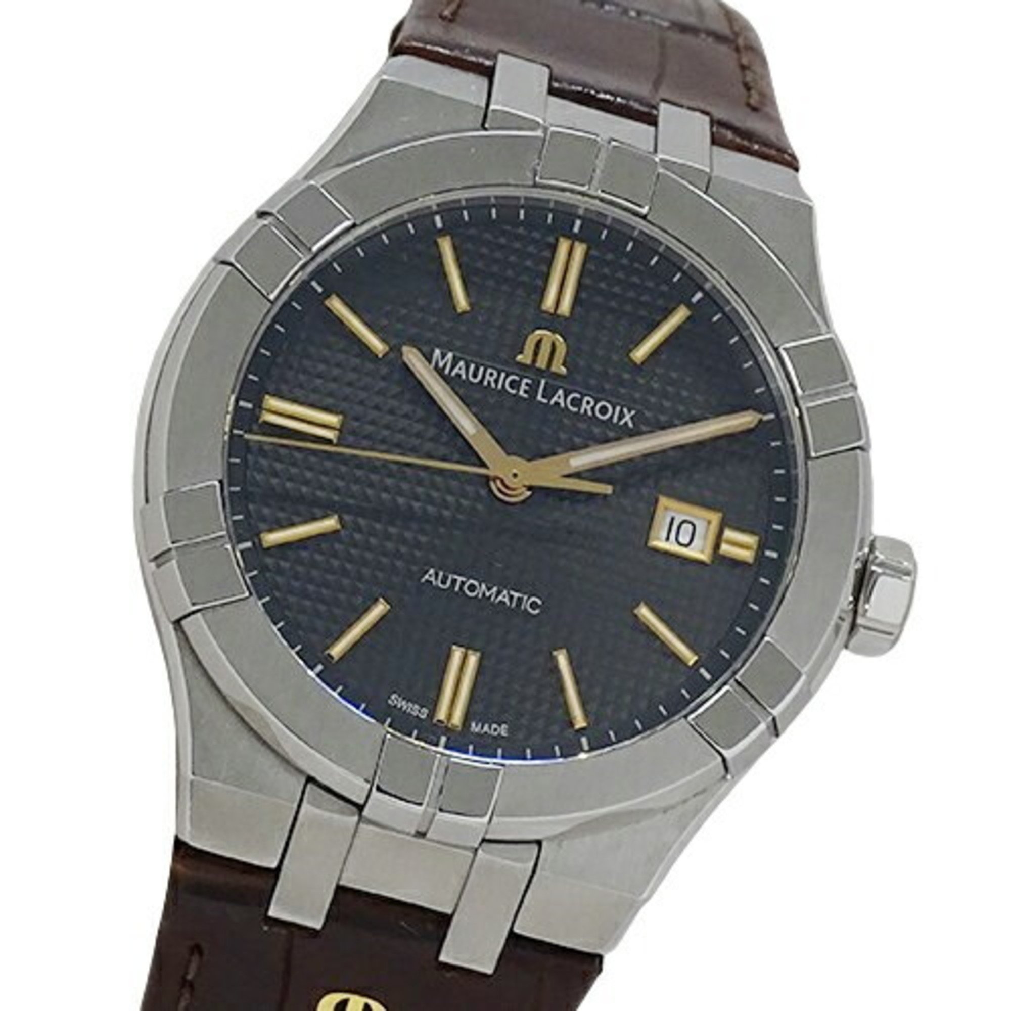 Maurice Lacroix ICON AI6008 Watch Men's Date Automatic AT Stainless Steel SS Leather