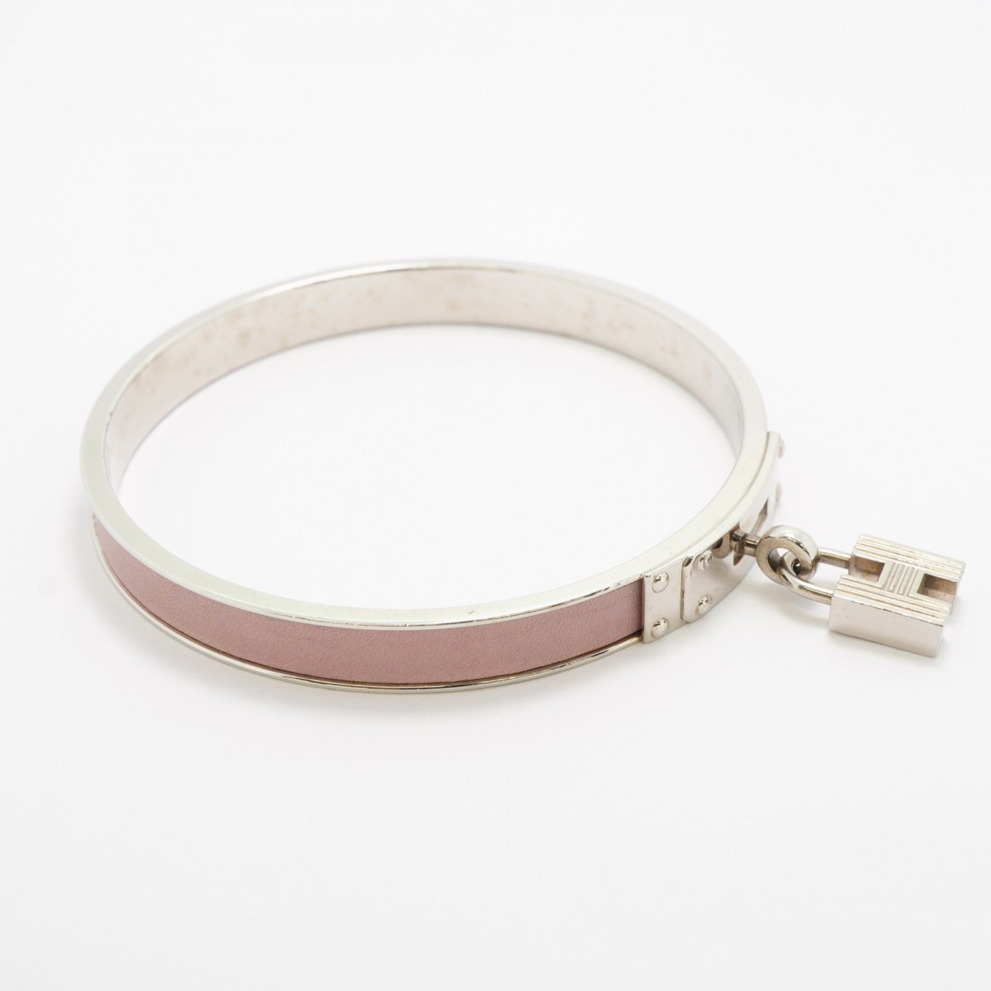 Hermes Bangle Kelly Metal Leather Silver Pink Ladies