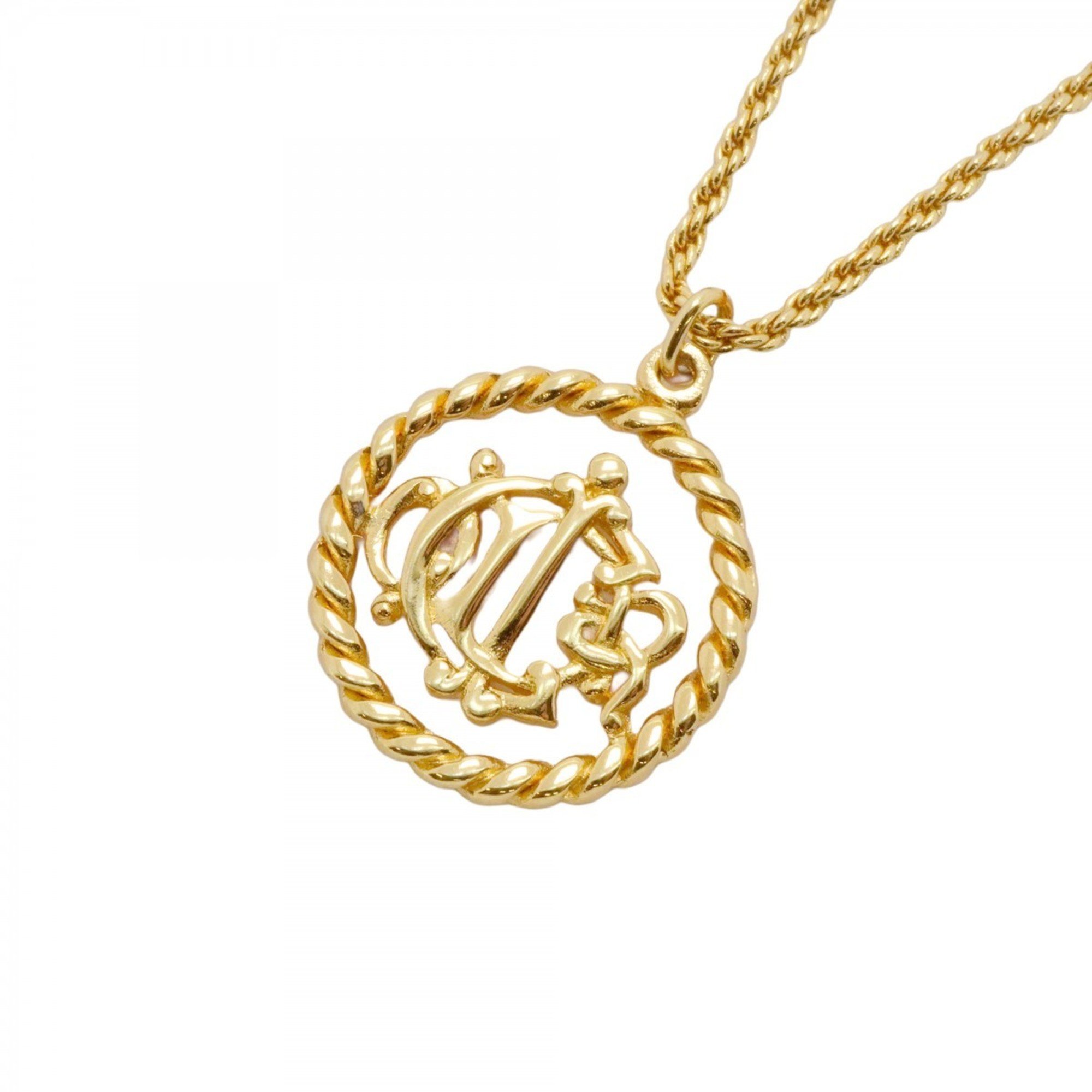 Christian Dior Necklace Emblem Circle GP Plated Gold for Women