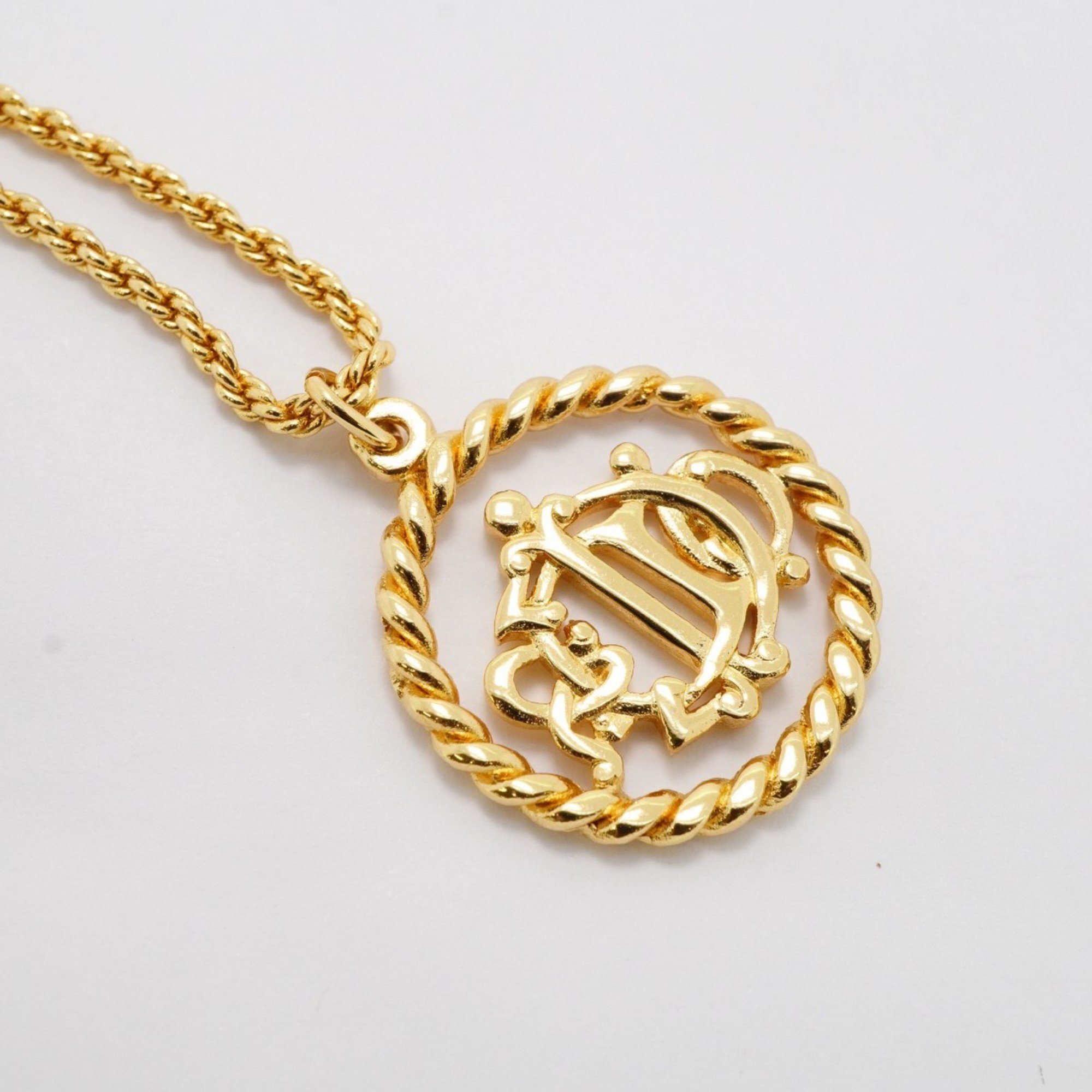 Christian Dior Necklace Emblem Circle GP Plated Gold for Women