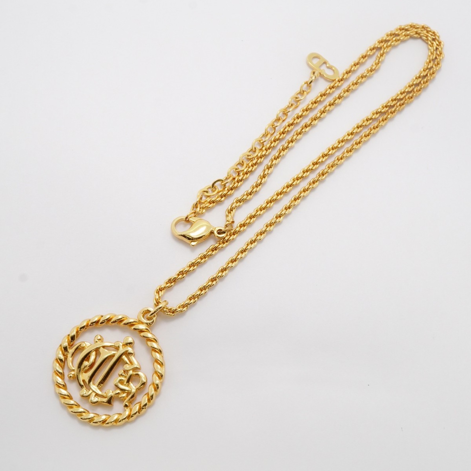 Christian Dior Necklace Emblem Circle GP Plated Gold for Women