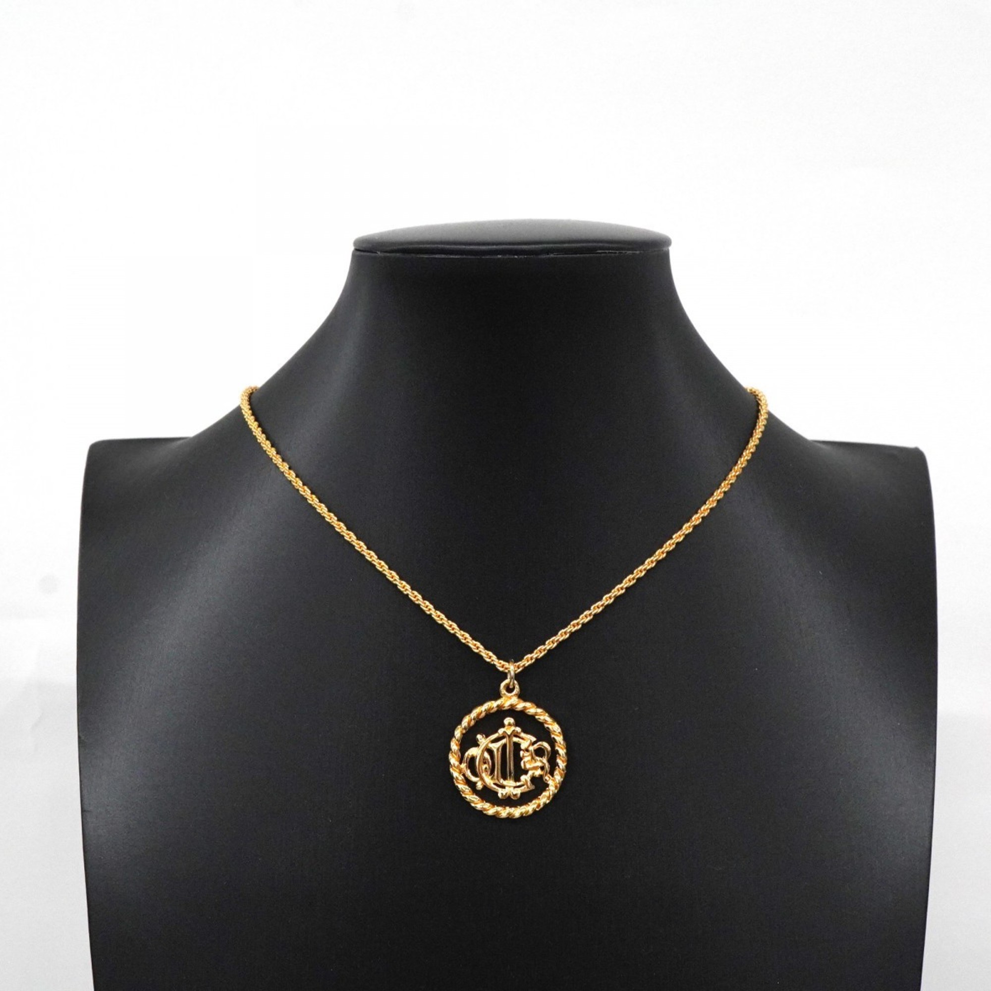 Christian Dior Necklace Emblem Circle GP Plated Gold for Women