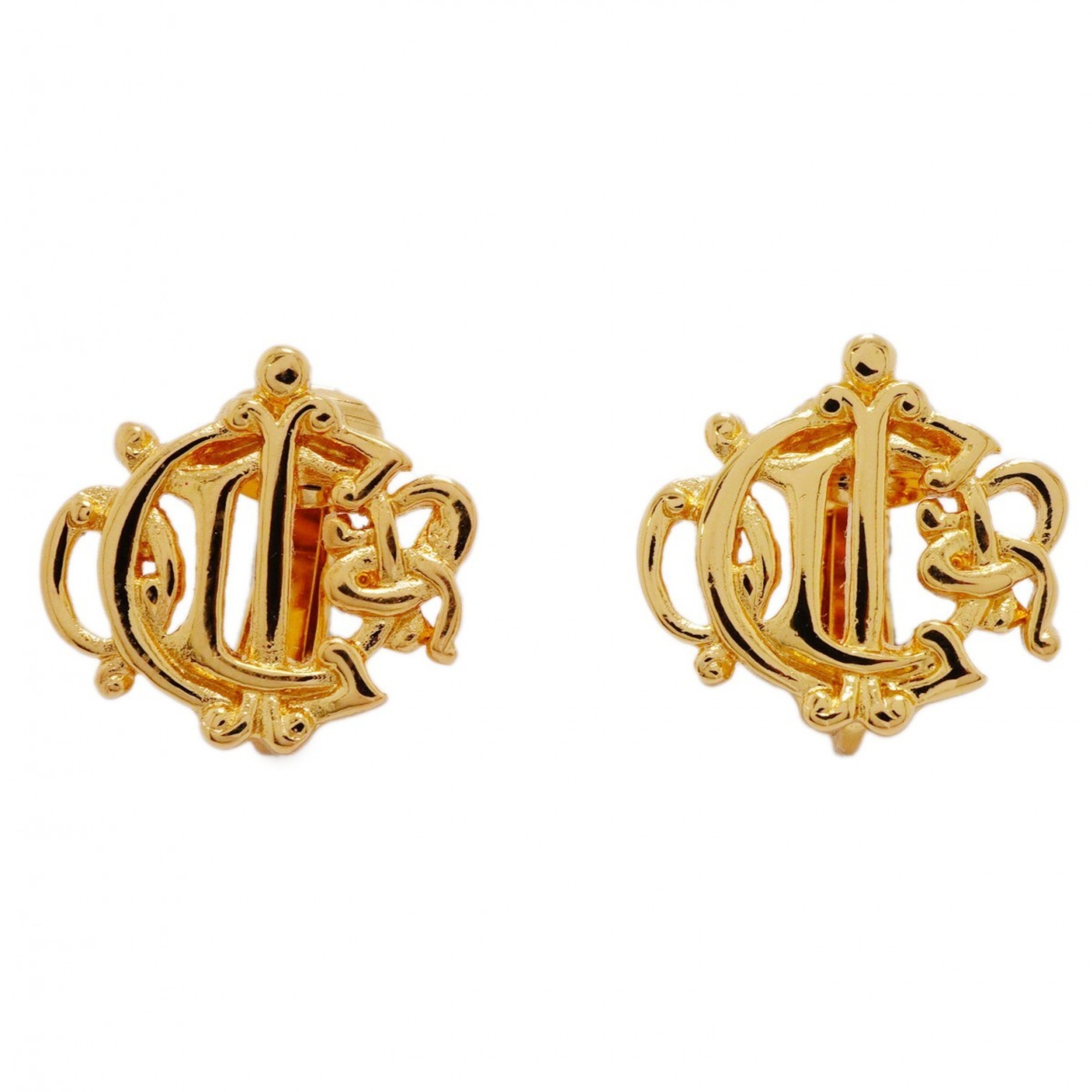 Christian Dior Earrings Emblem GP Plated Gold Ladies