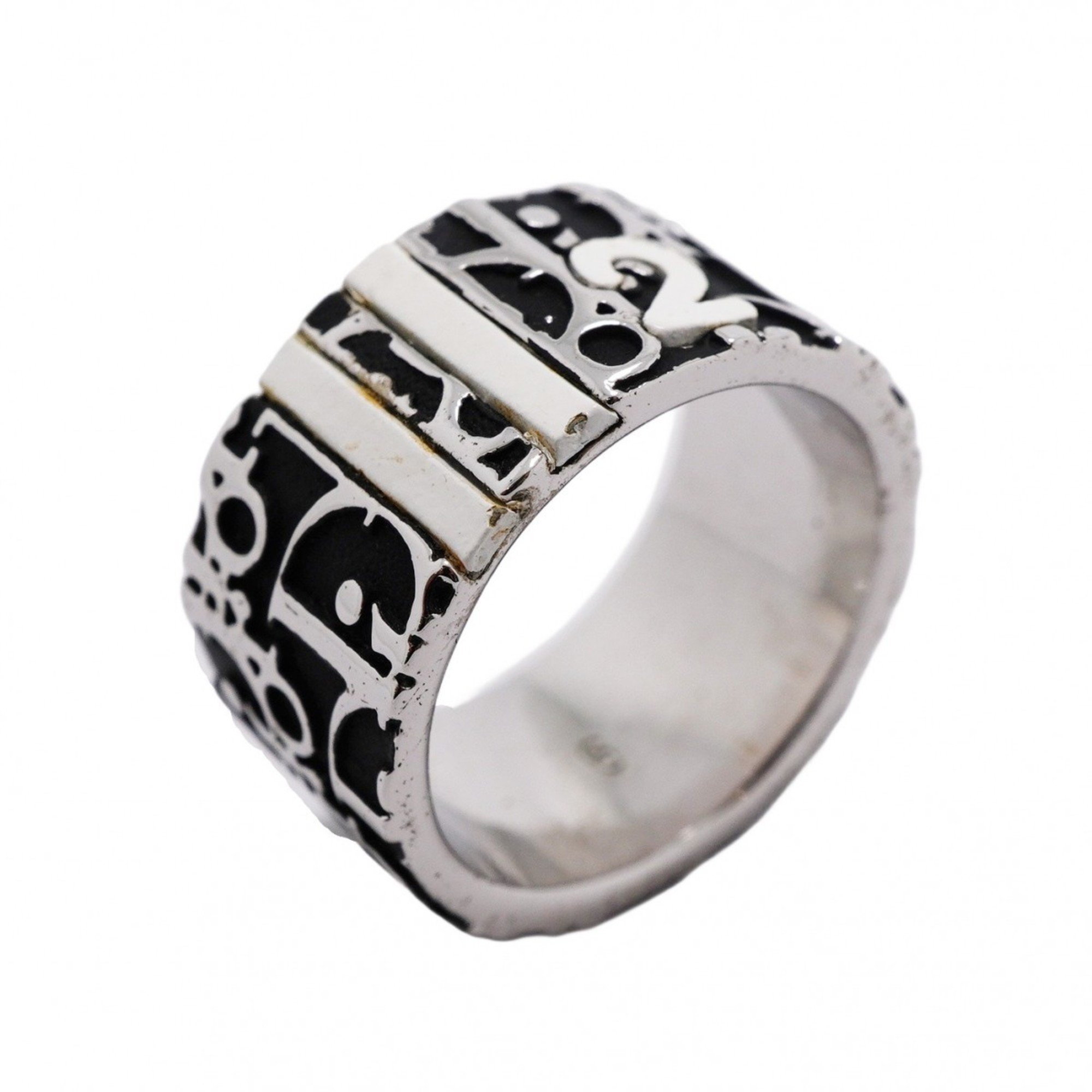 Christian Dior Ring Trotter Metal Silver Black Size 12 Women's