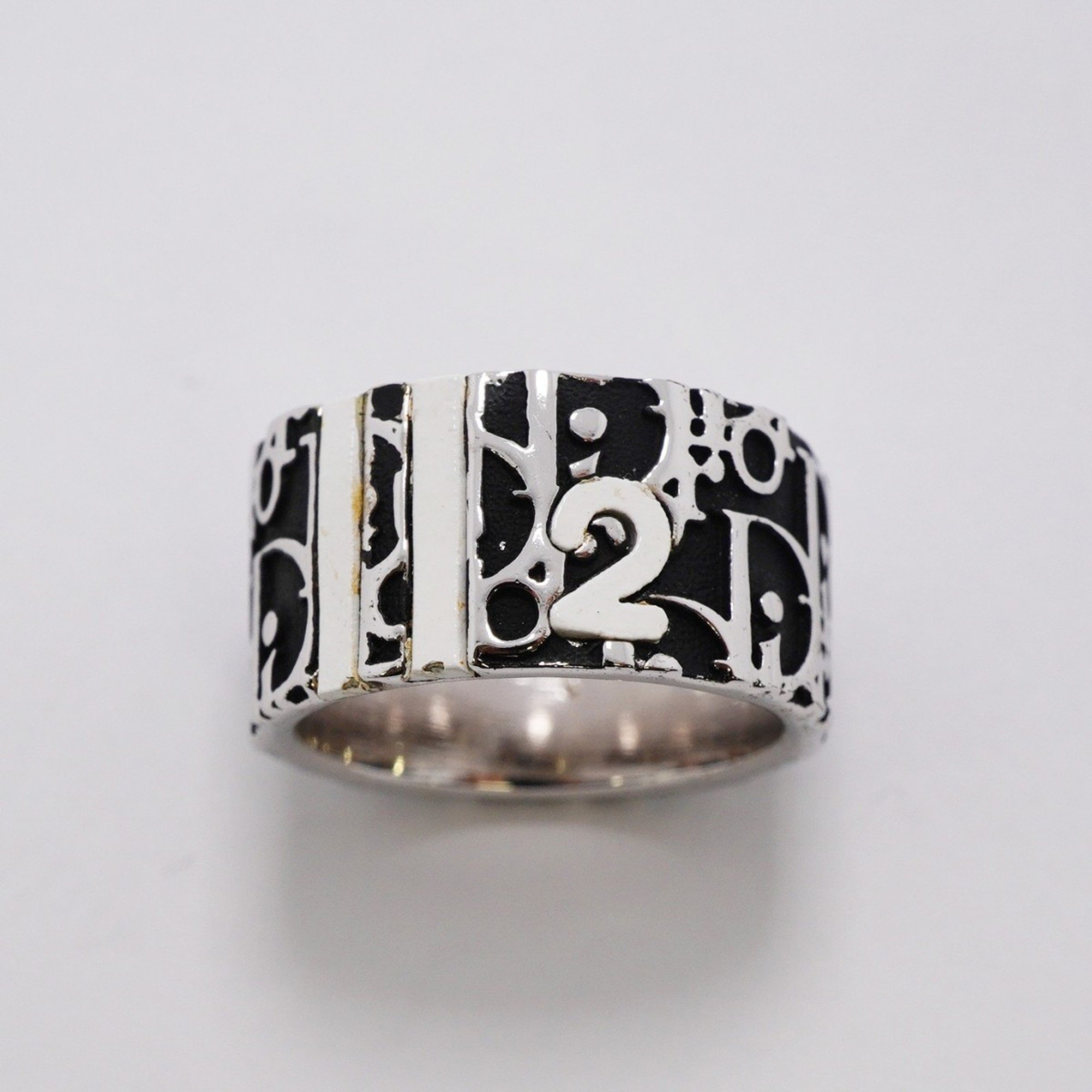 Christian Dior Ring Trotter Metal Silver Black Size 12 Women's