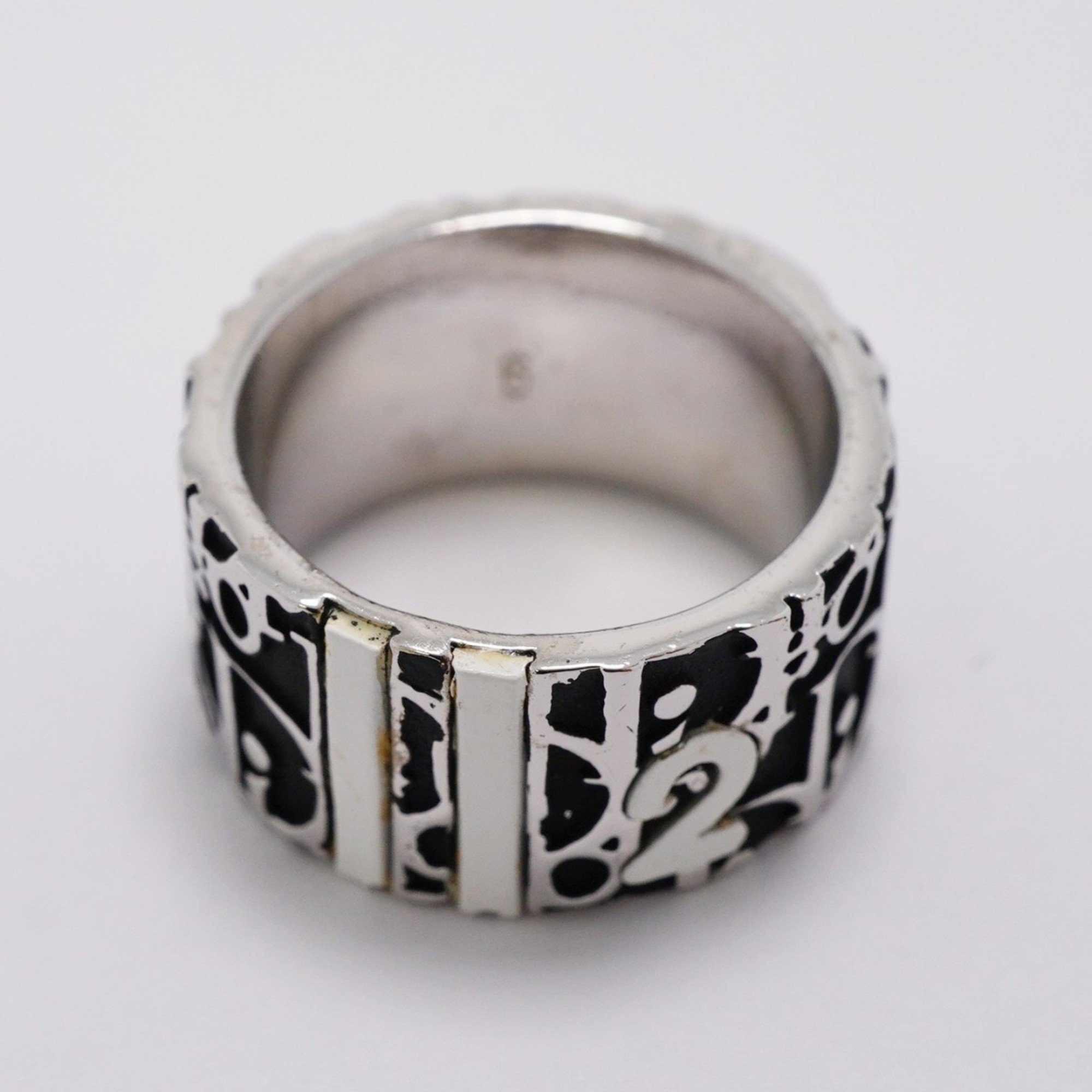 Christian Dior Ring Trotter Metal Silver Black Size 12 Women's