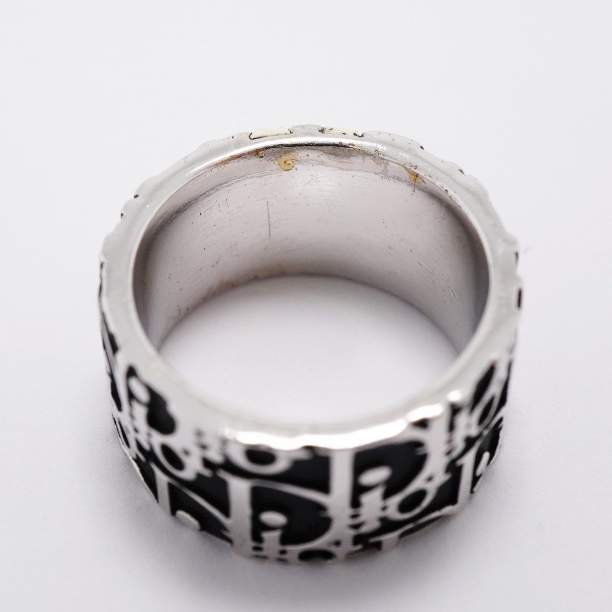 Christian Dior Ring Trotter Metal Silver Black Size 12 Women's