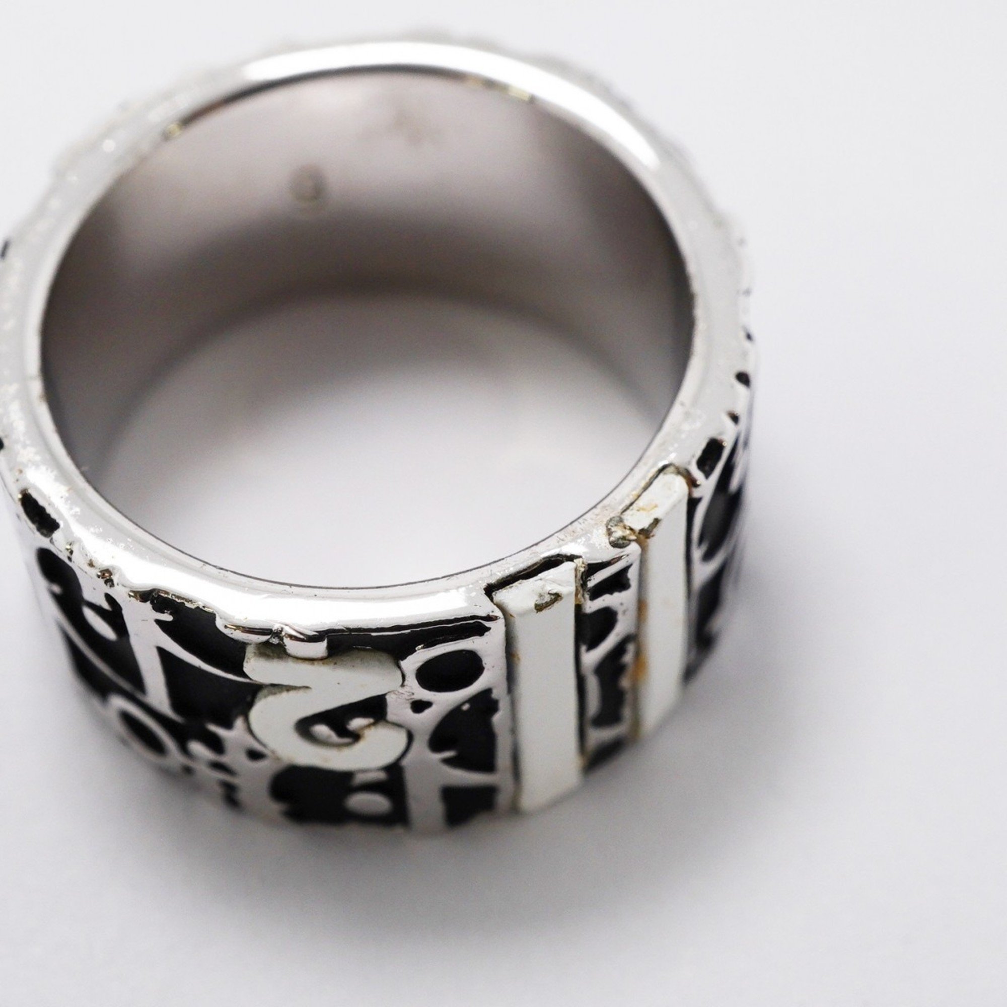 Christian Dior Ring Trotter Metal Silver Black Size 12 Women's