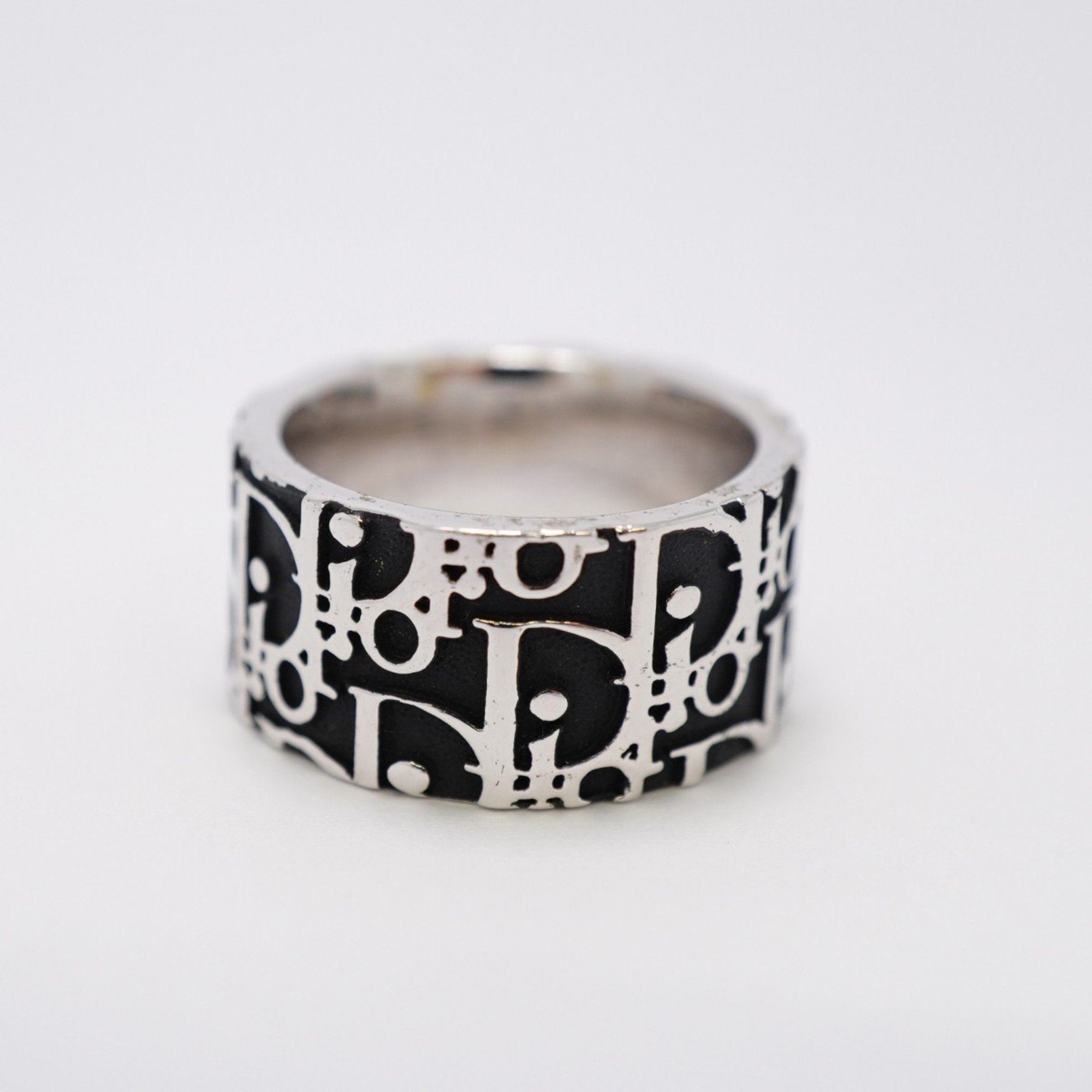 Christian Dior Ring Trotter Metal Silver Black Size 12 Women's