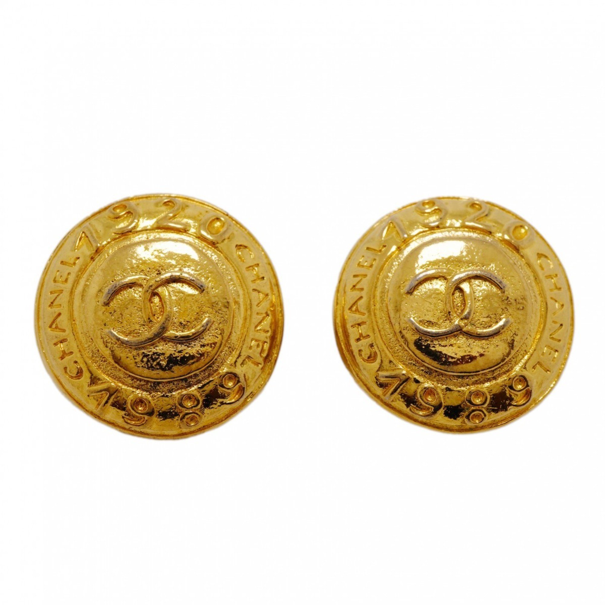 Chanel Earrings Coco Mark Circle GP Plated Gold Ladies