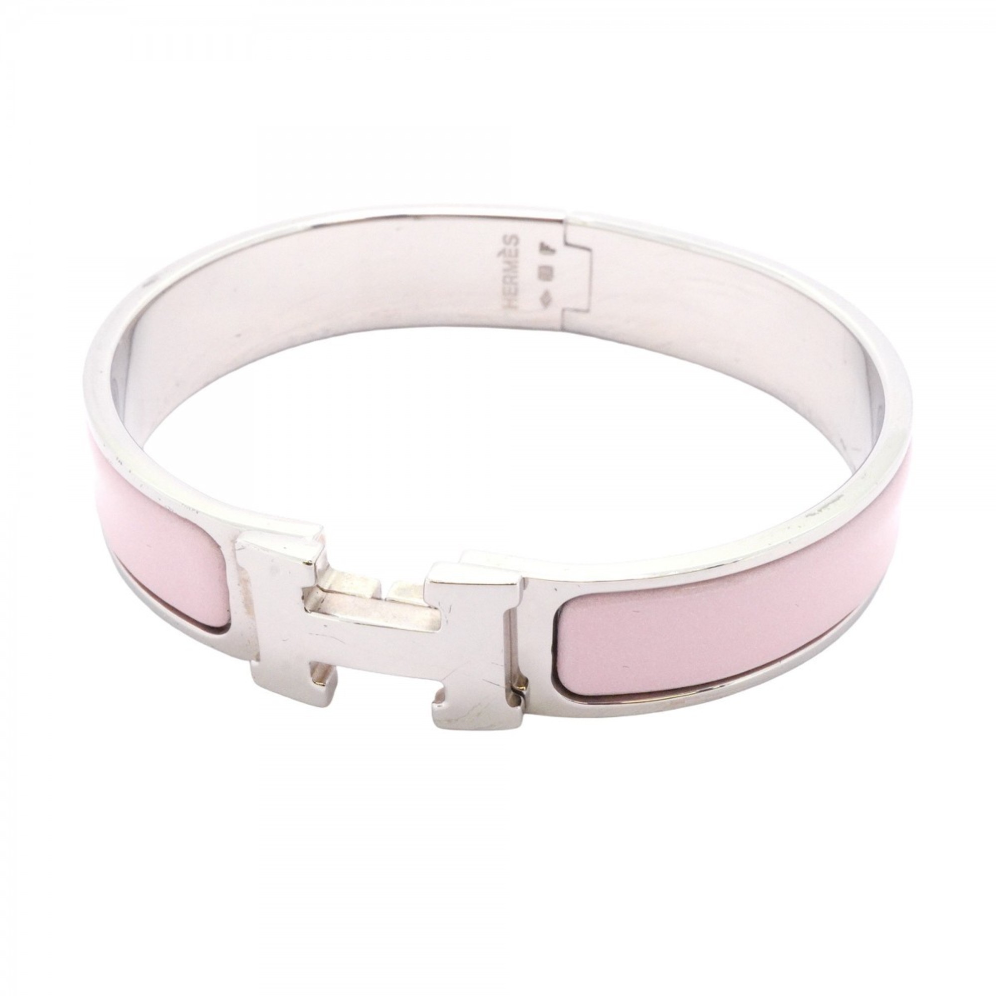 Hermes Bangle Click Clack PM Metal Silver Pink Ladies