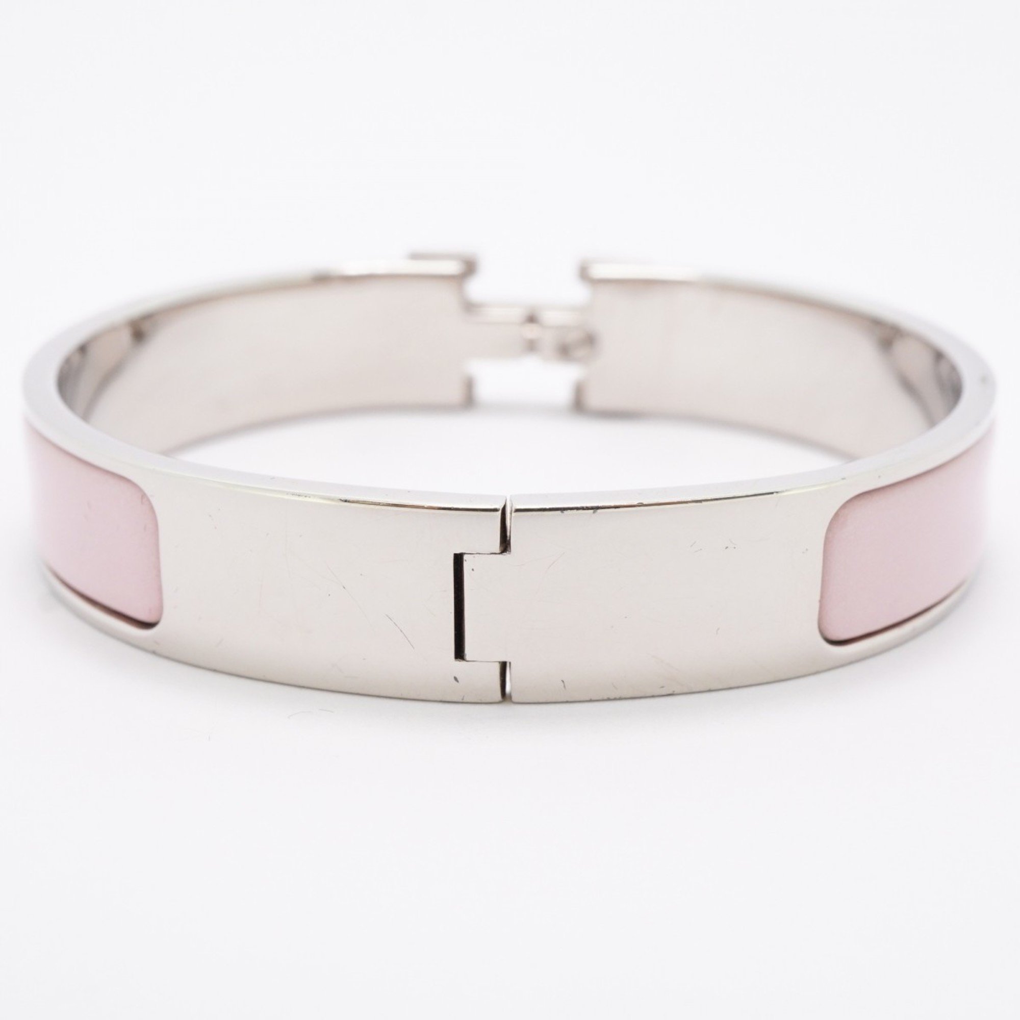 Hermes Bangle Click Clack PM Metal Silver Pink Ladies