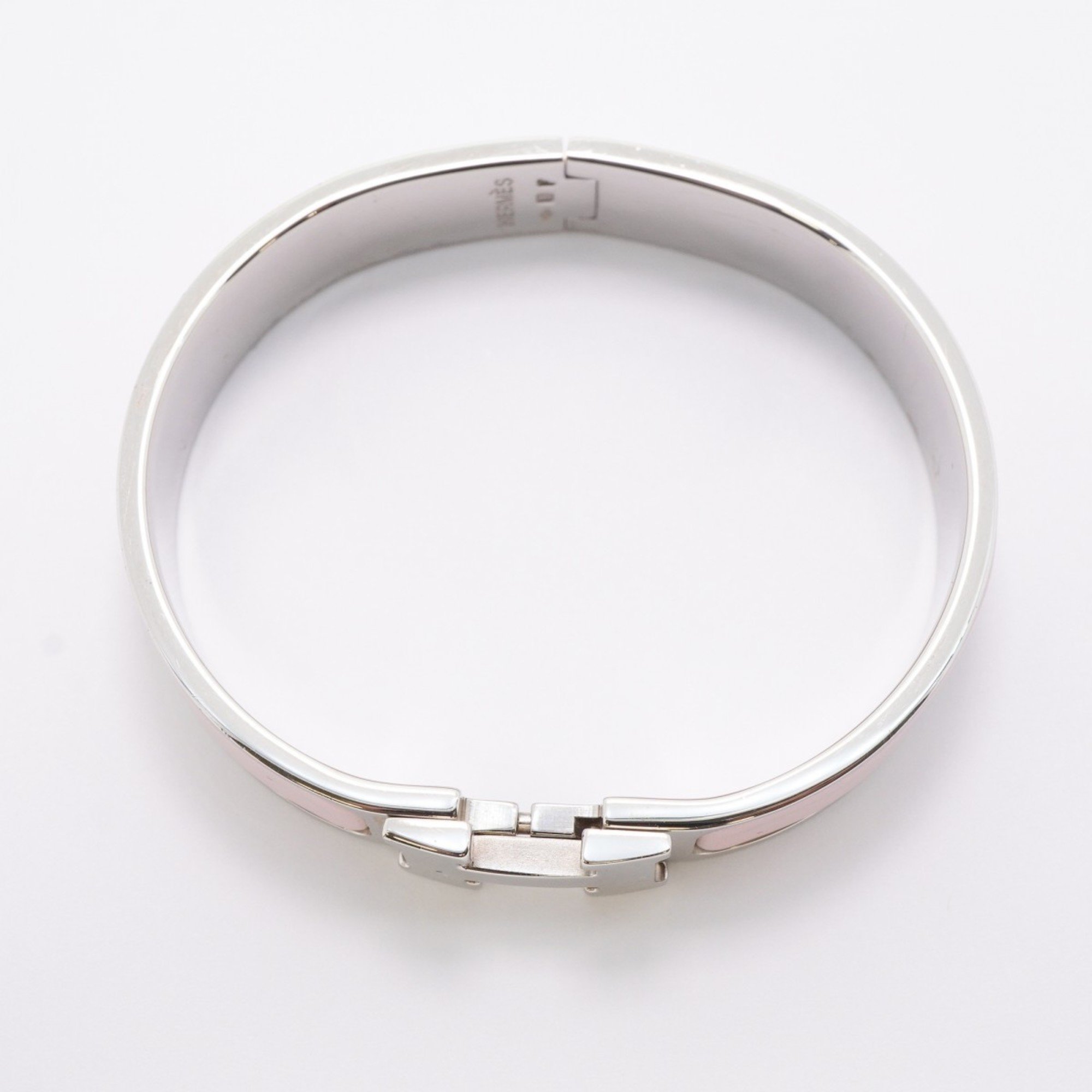 Hermes Bangle Click Clack PM Metal Silver Pink Ladies