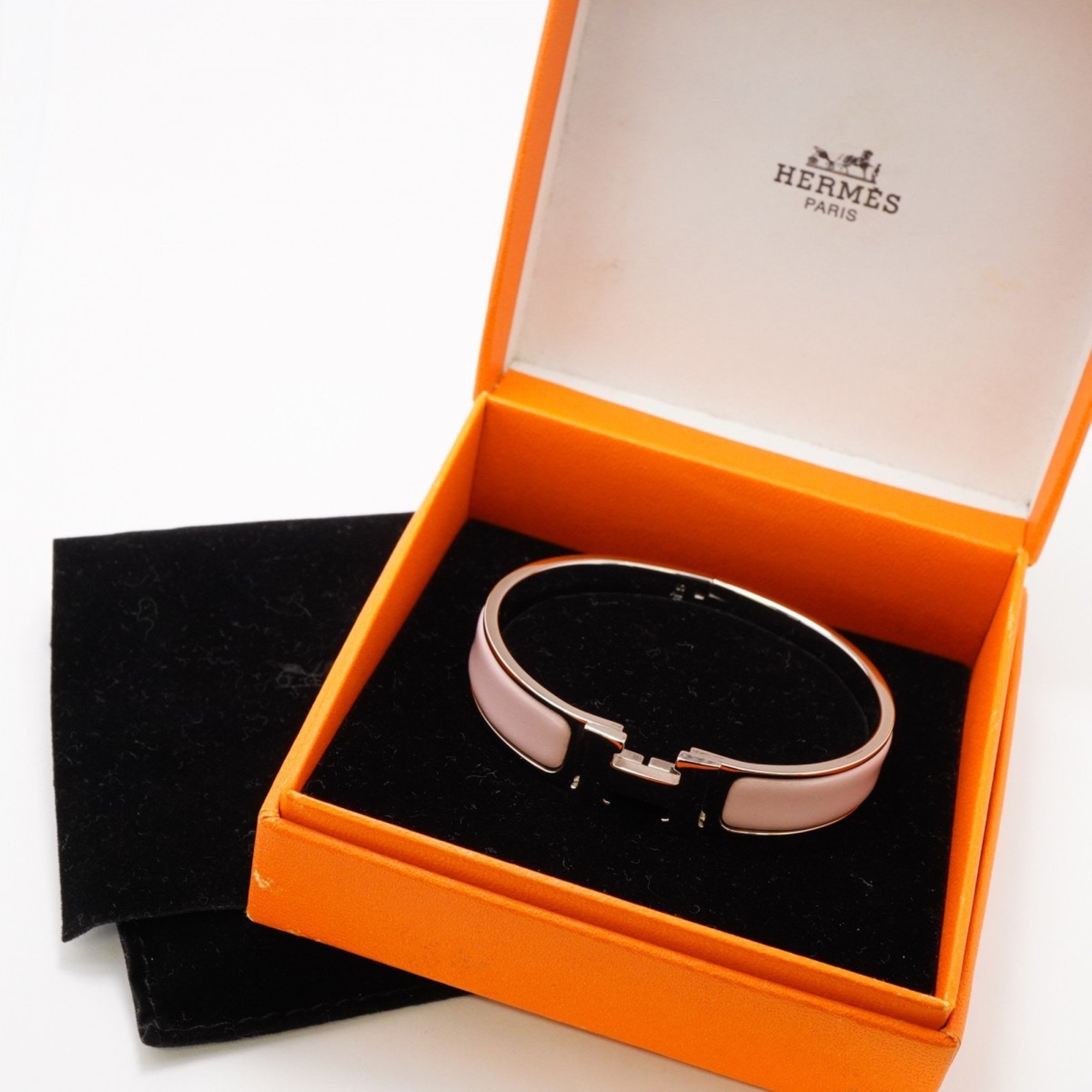 Hermes Bangle Click Clack PM Metal Silver Pink Ladies