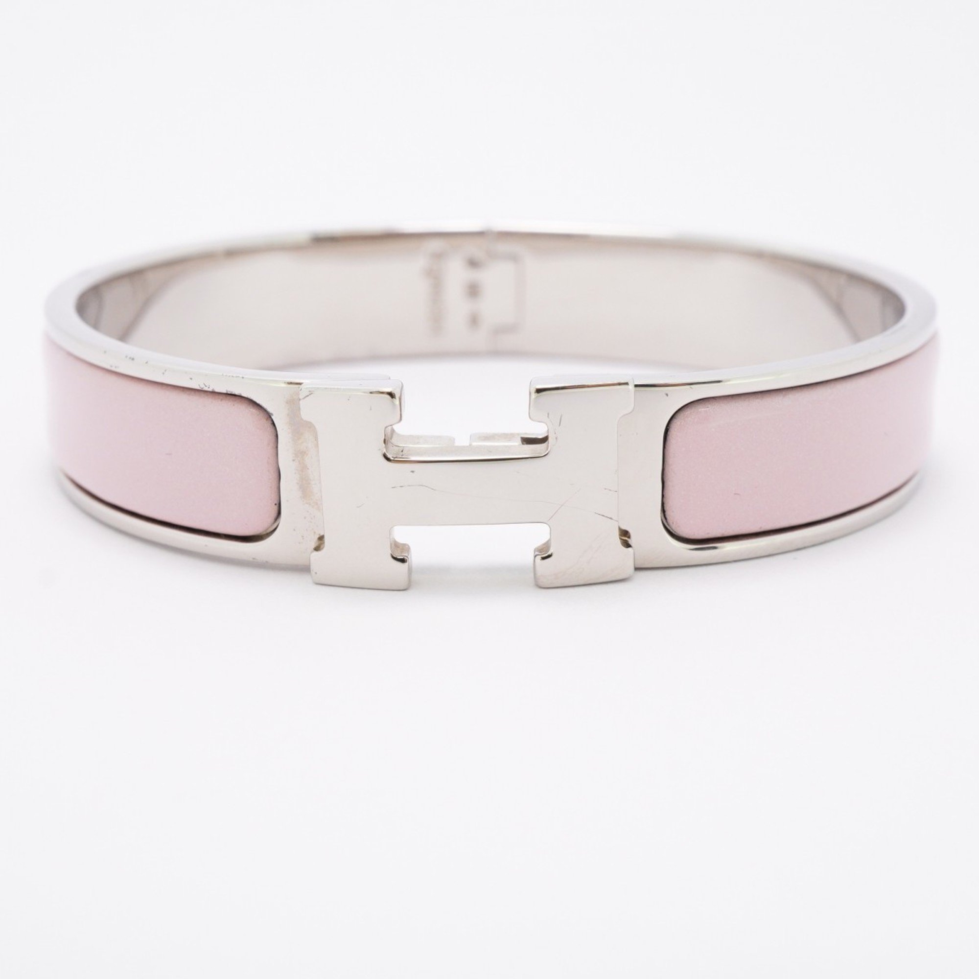 Hermes Bangle Click Clack PM Metal Silver Pink Ladies