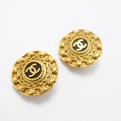 Chanel Earrings Coco Mark Circle GP Plated Gold Black Ladies