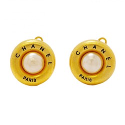 Chanel Earrings Circle Faux Pearl GP Plated Gold Ladies