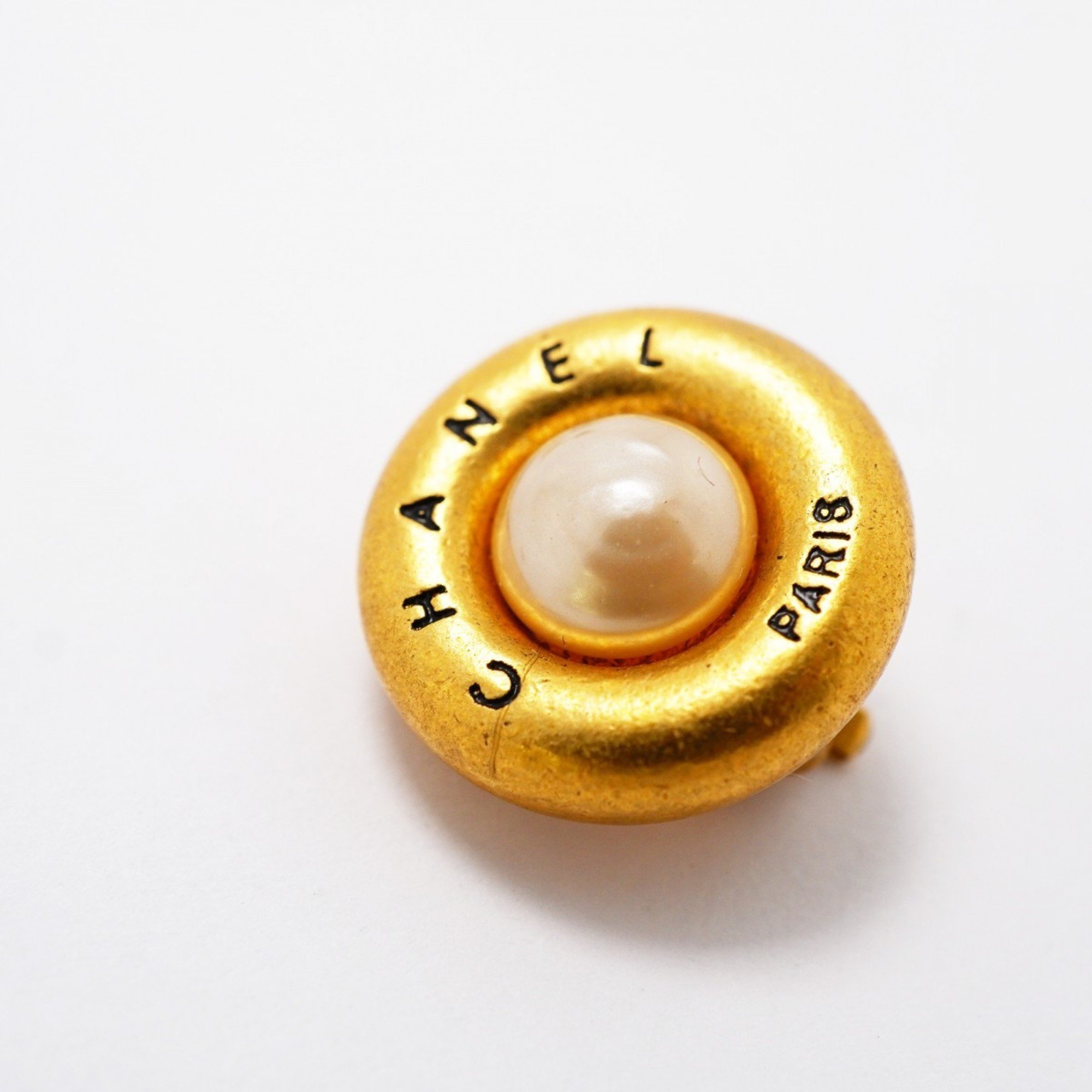 Chanel Earrings Circle Faux Pearl GP Plated Gold Ladies