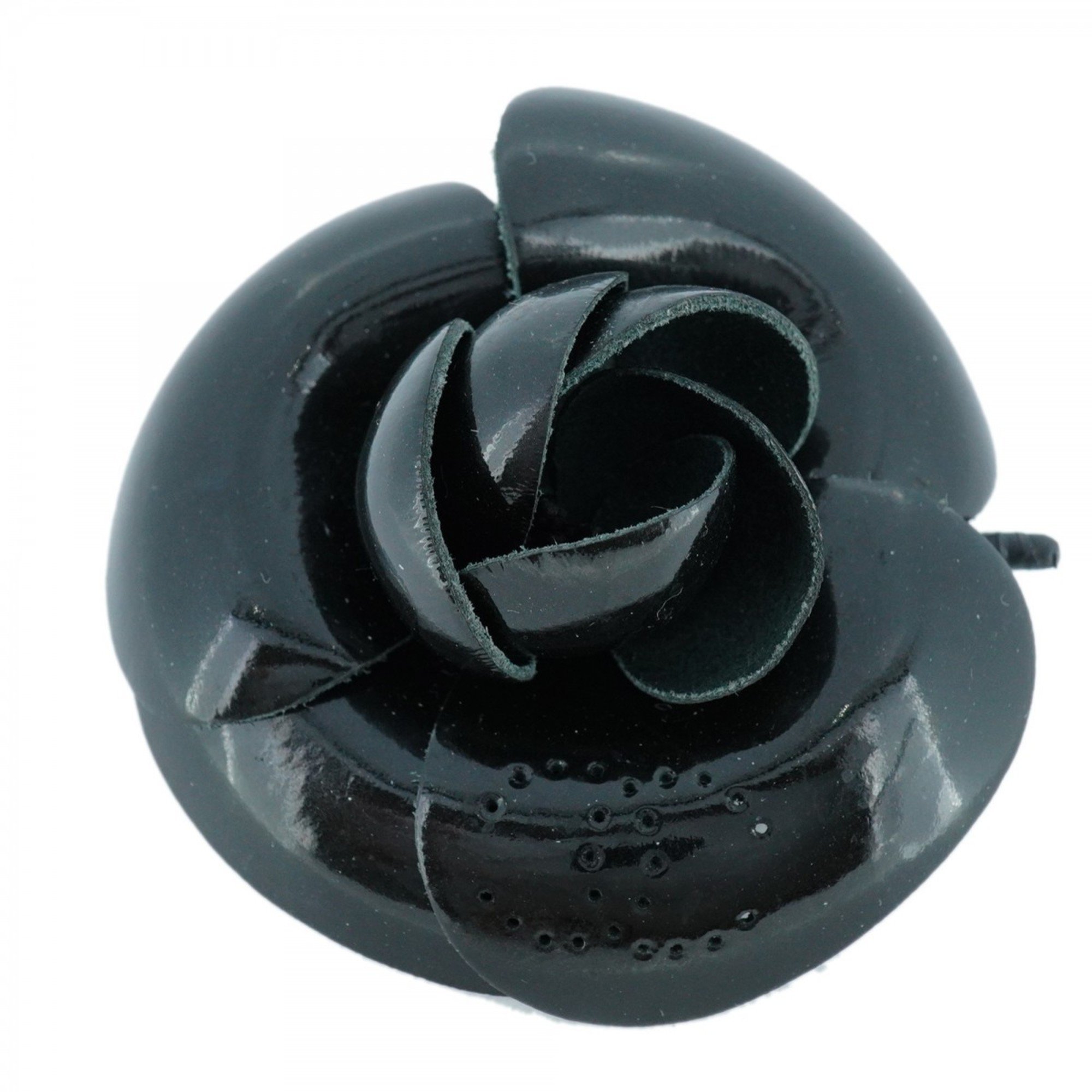 Chanel Brooch Camellia Patent Black Ladies