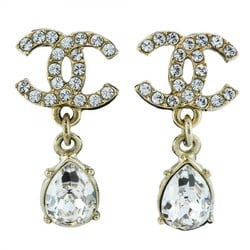 Chanel earrings with Coco Mark drop motif, rhinestones, GP plating, champagne gold, for women