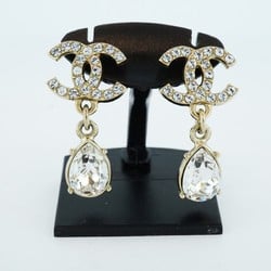 Chanel earrings with Coco Mark drop motif, rhinestones, GP plating, champagne gold, for women