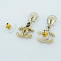 Chanel earrings with Coco Mark drop motif, rhinestones, GP plating, champagne gold, for women