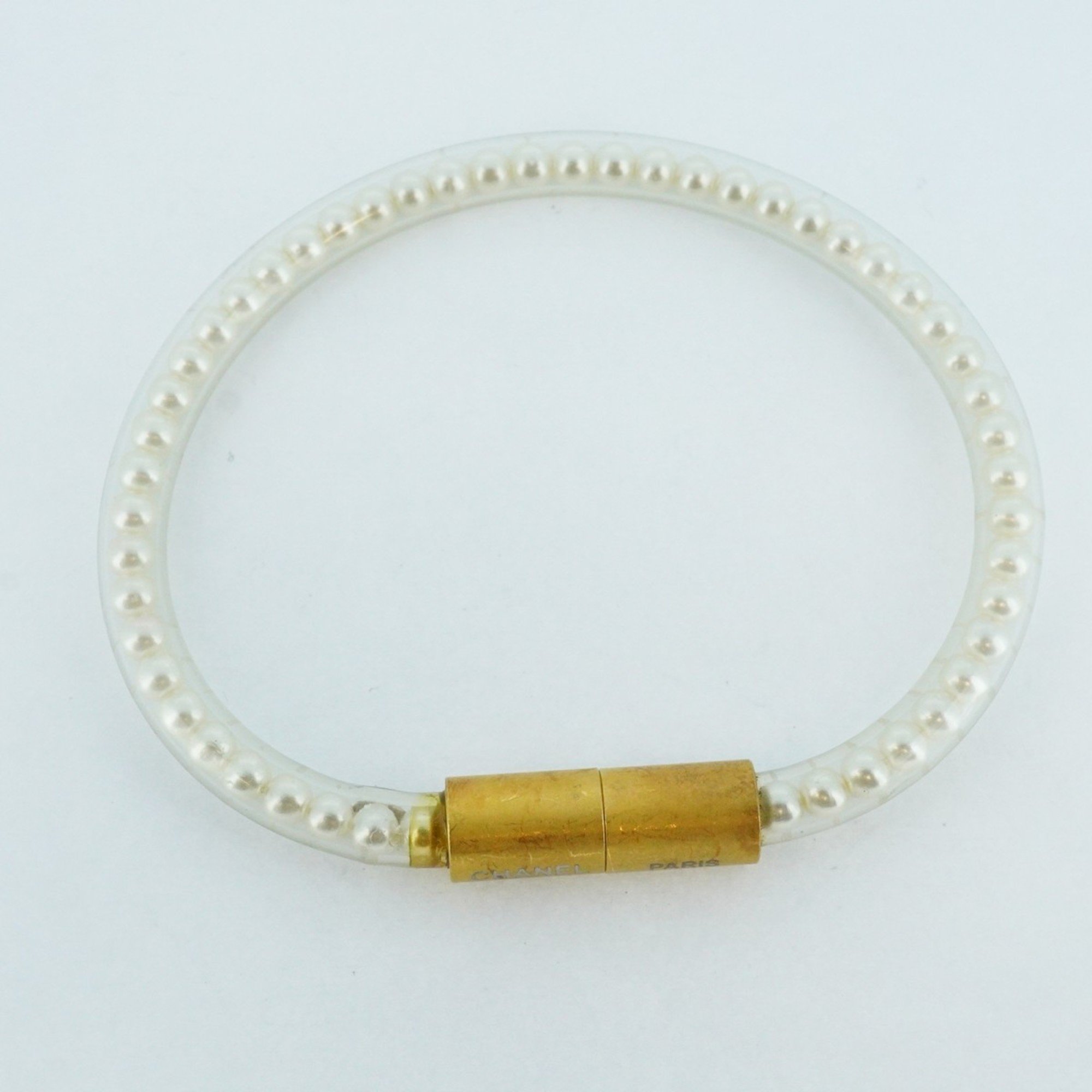 Chanel Bangle Fake Pearl GP Plated Vinyl Gold Ladies