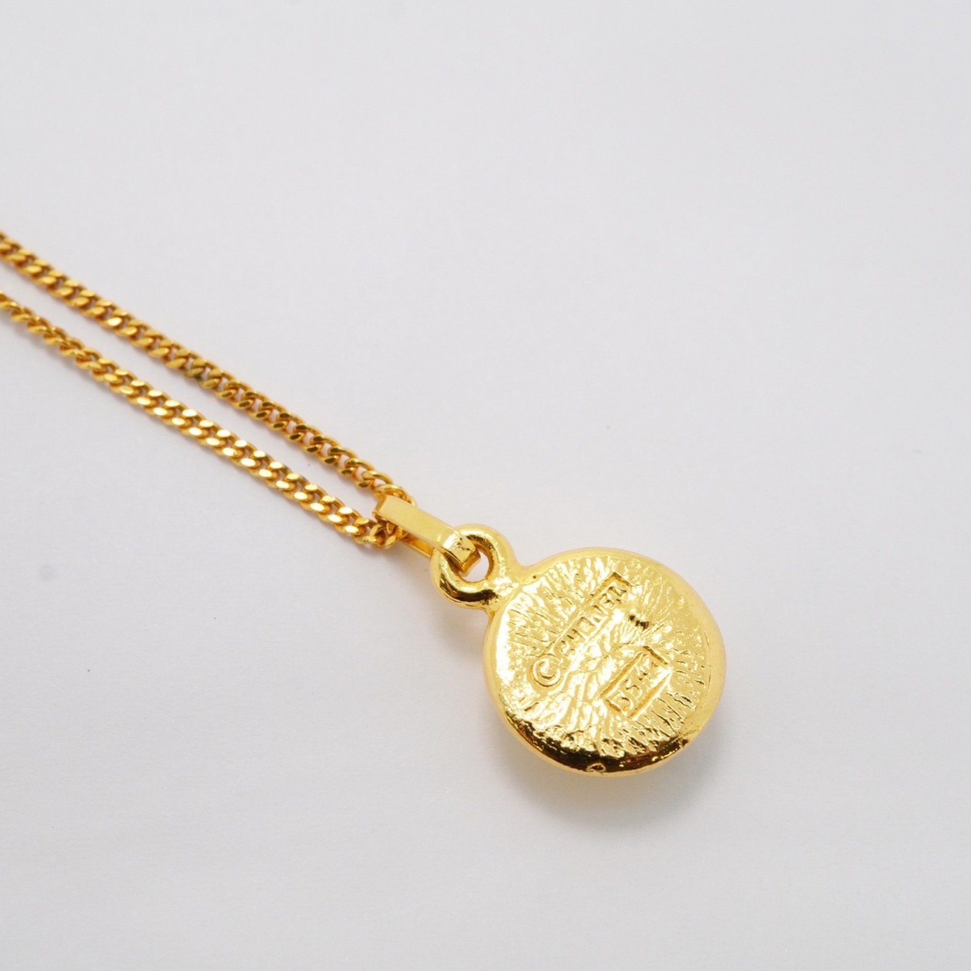 Chanel Necklace Coco Mark Circle Rhinestone GP Plated Gold Ladies