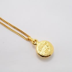 Chanel Necklace Coco Mark Circle Rhinestone GP Plated Gold Ladies