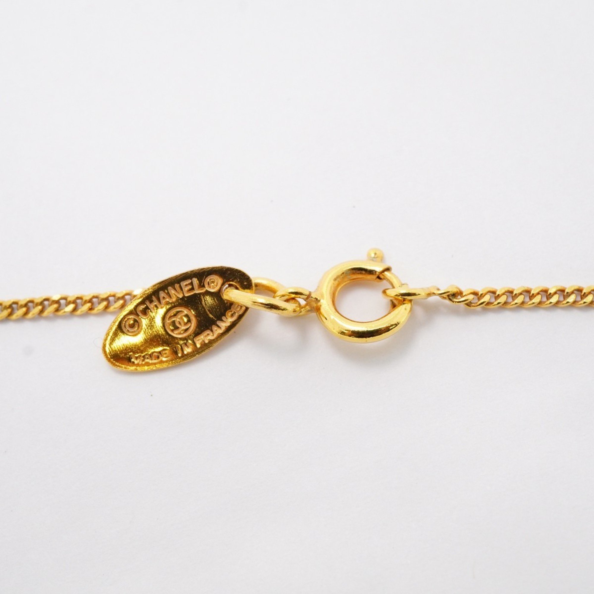 Chanel Necklace Coco Mark Circle Rhinestone GP Plated Gold Ladies