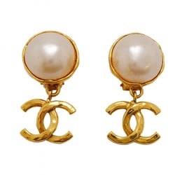 Chanel Earrings Coco Mark Circle Fake Pearl GP Plated Gold Ladies