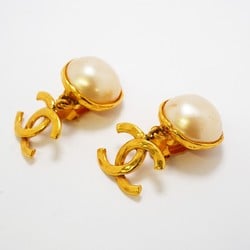 Chanel Earrings Coco Mark Circle Fake Pearl GP Plated Gold Ladies