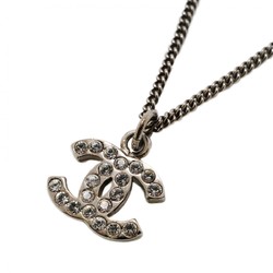 Chanel Necklace Coco Mark Rhinestone Metal Silver Ladies