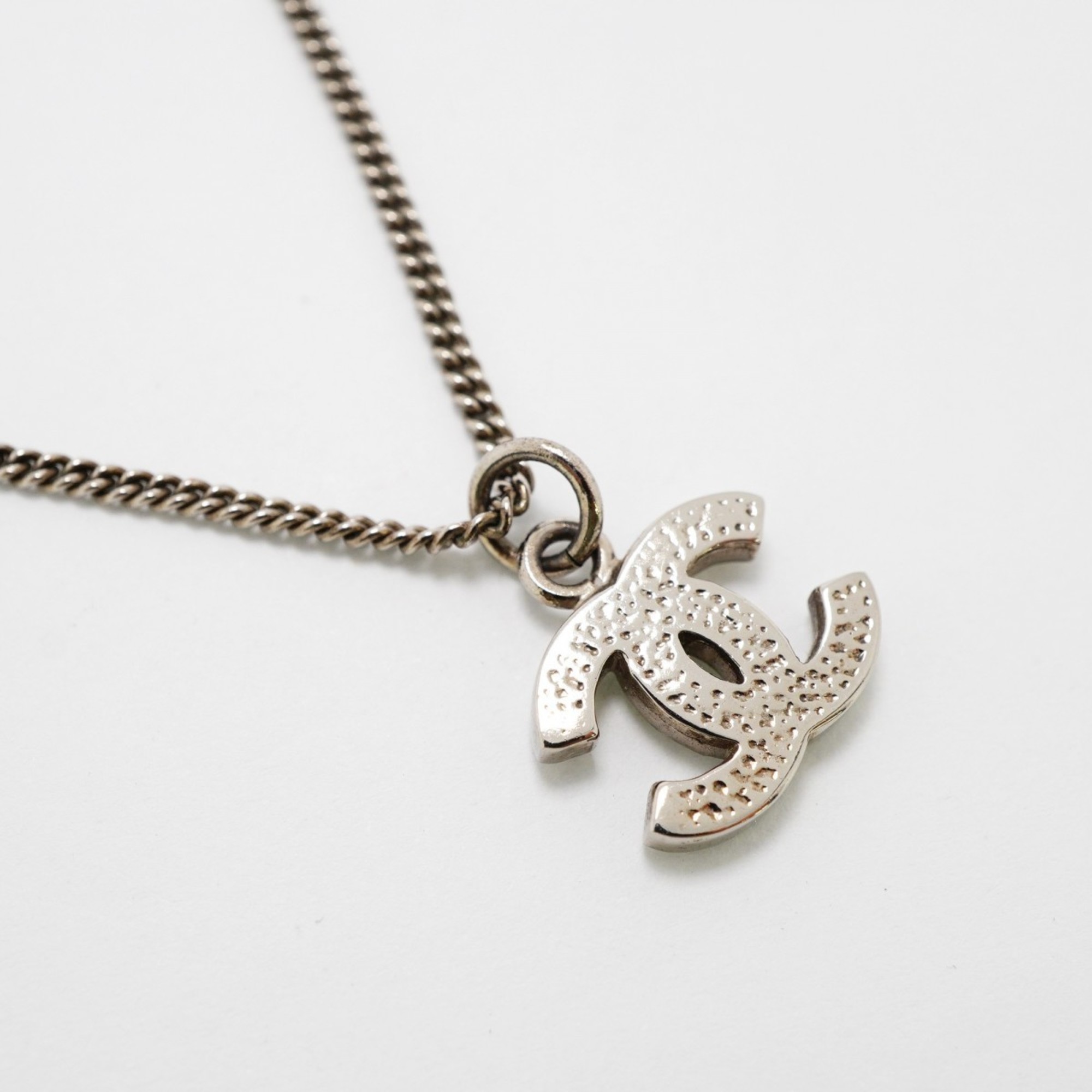 Chanel Necklace Coco Mark Rhinestone Metal Silver Ladies