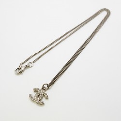 Chanel Necklace Coco Mark Rhinestone Metal Silver Ladies