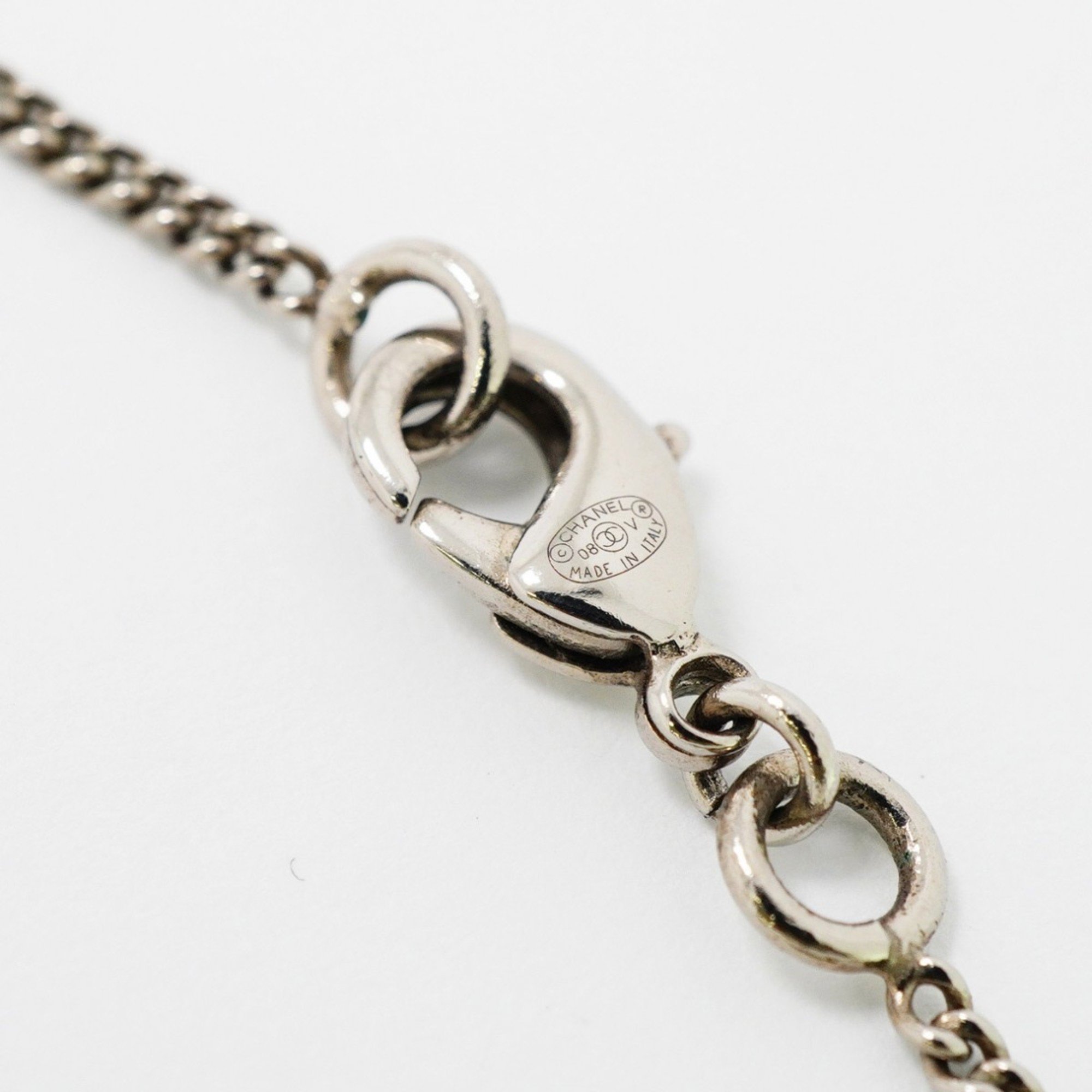 Chanel Necklace Coco Mark Rhinestone Metal Silver Ladies