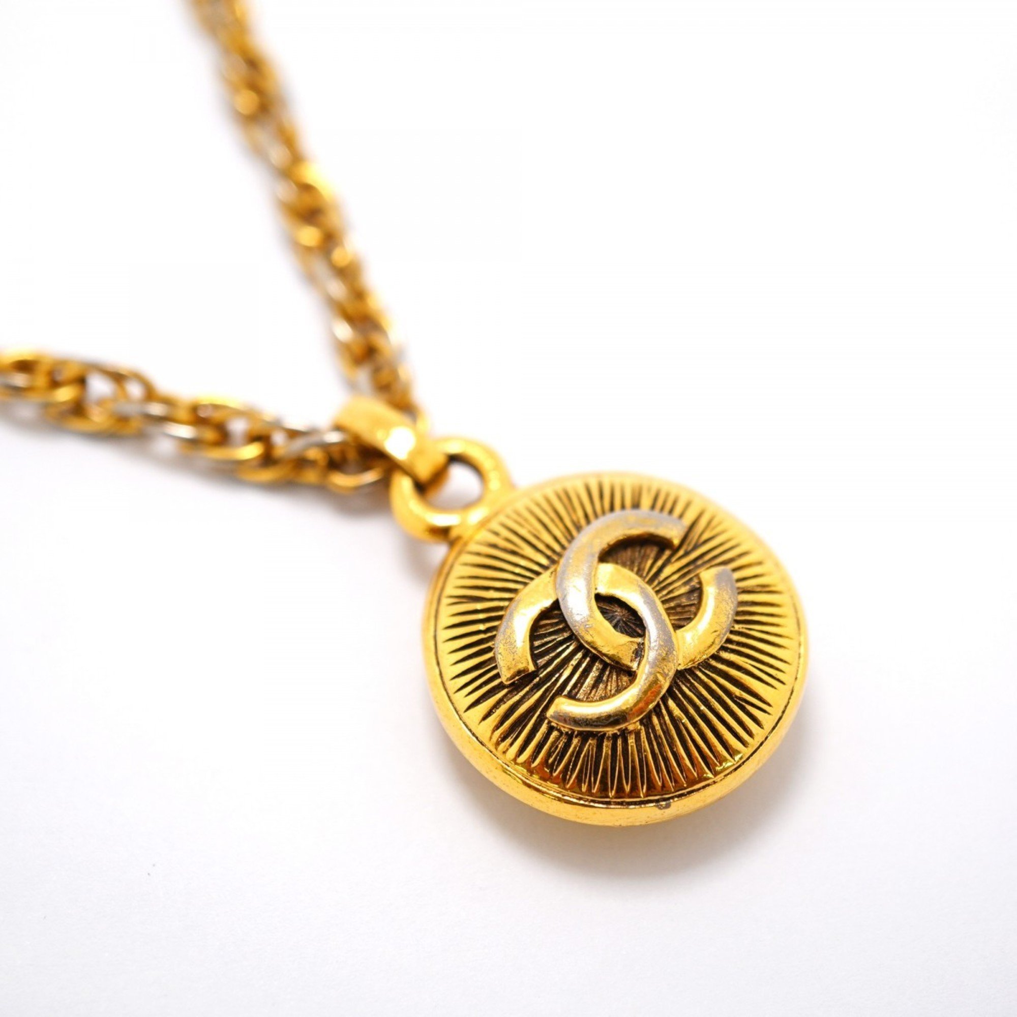 Chanel Necklace Coco Mark Circle GP Plated Gold Ladies