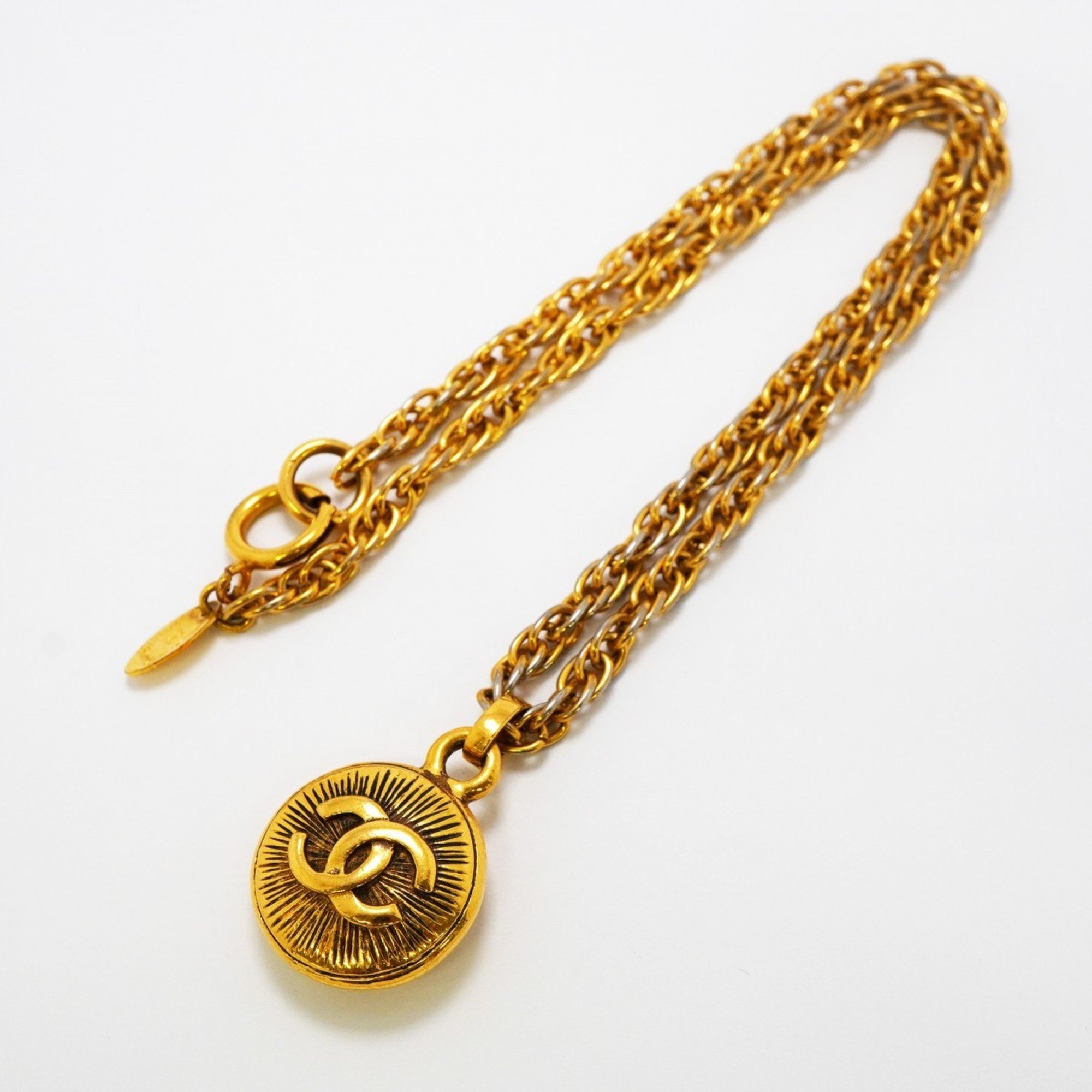 Chanel Necklace Coco Mark Circle GP Plated Gold Ladies