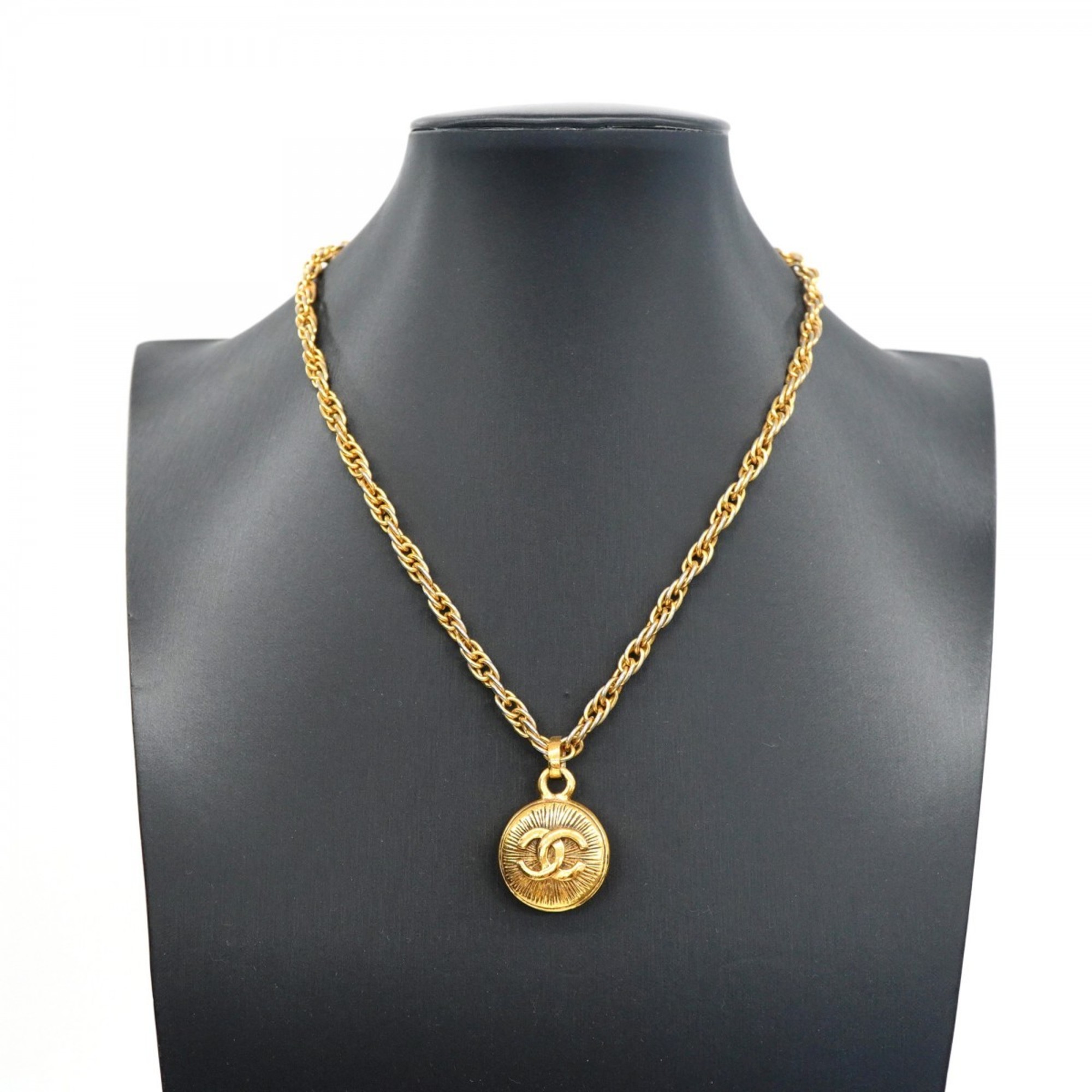 Chanel Necklace Coco Mark Circle GP Plated Gold Ladies